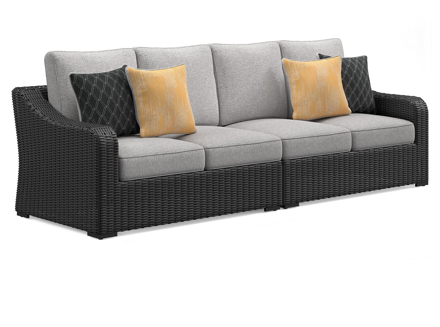Signature Design by Ashley® Beachcroft - Black / Light Gray - 2-Piece Outdoor Loveseat With Cushion | Meri Furniture