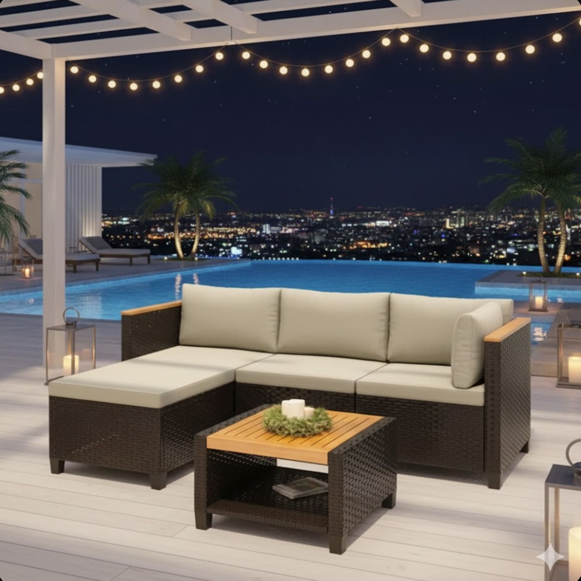 L-Shaped Patio Set With Cushions And Storage Table