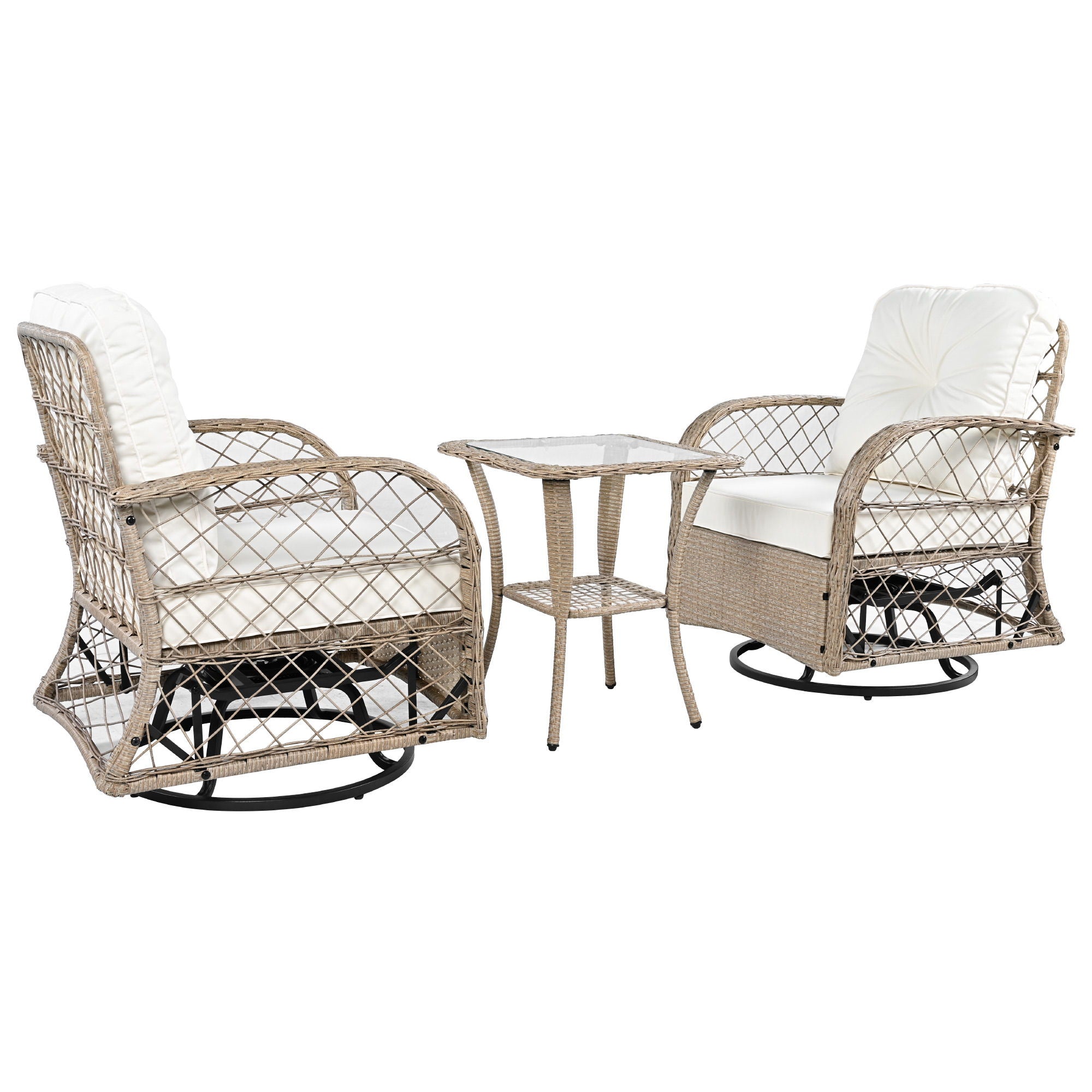 3 Piece Outdoor Chair & Table Set Chat Set, 2 Person Rattan Seating Group