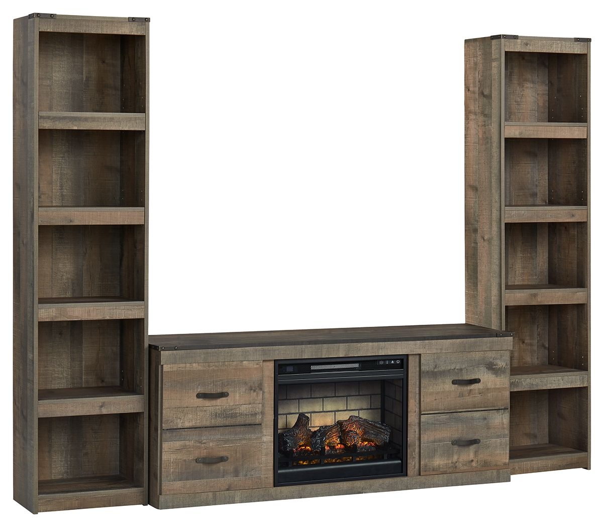 Signature Design by Ashley® Trinell - Brown - 3-Piece Entertainment Center With Electric Fireplace | Meri Furniture