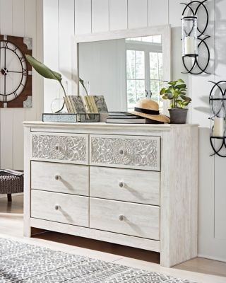 Signature Design by Ashley® Paxberry - Whitewash - Dresser, Mirror - Medallion Drawer Pulls | Meri Furniture