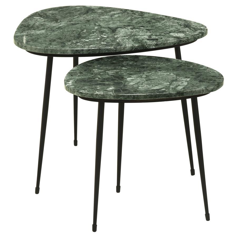 Coaster Fine Furniture Tobias - 2 Piece Triangular Marble Top Nesting Table Green - Green Marble | Meri Furniture