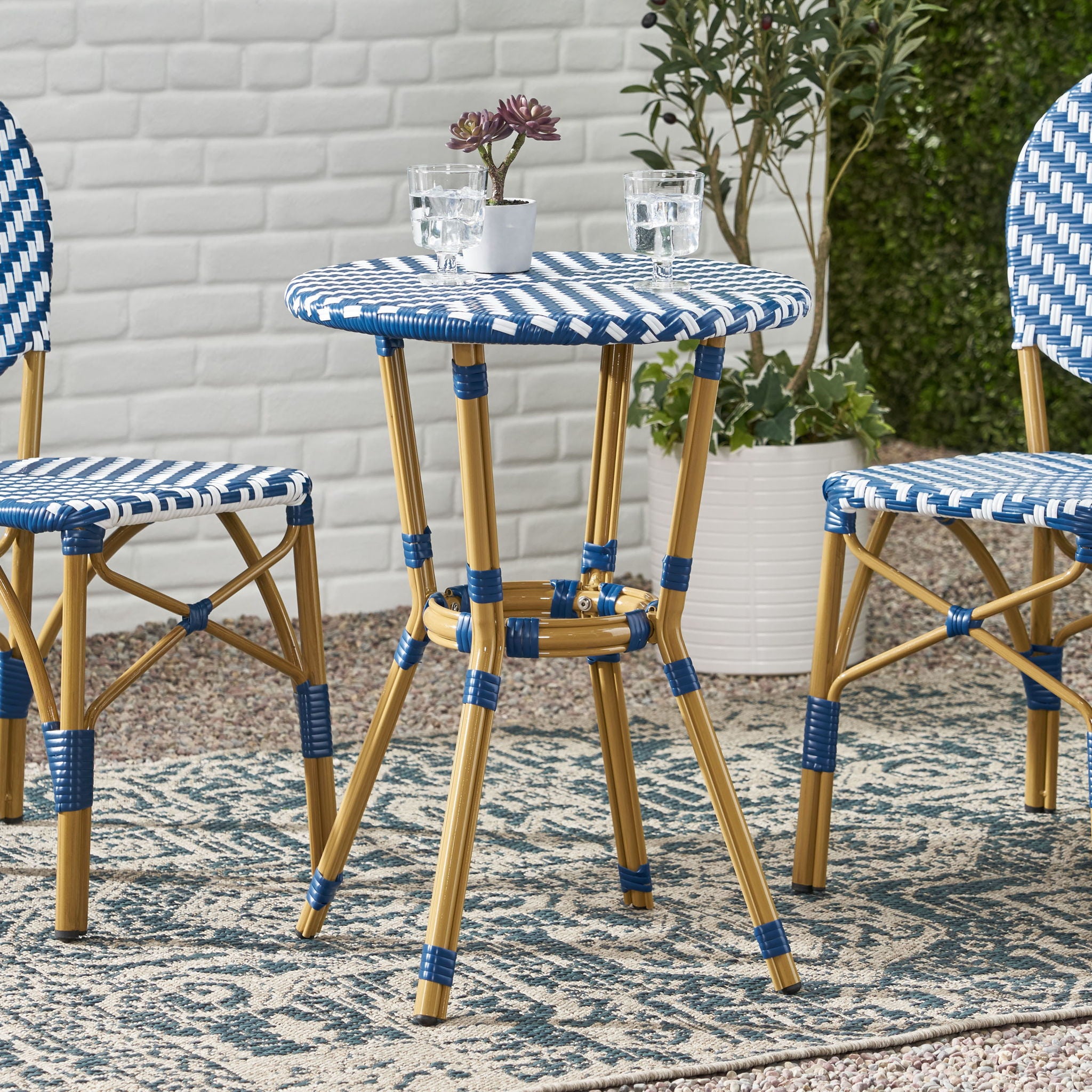 French Bistro Table Outdoor Elegance - White / Blue