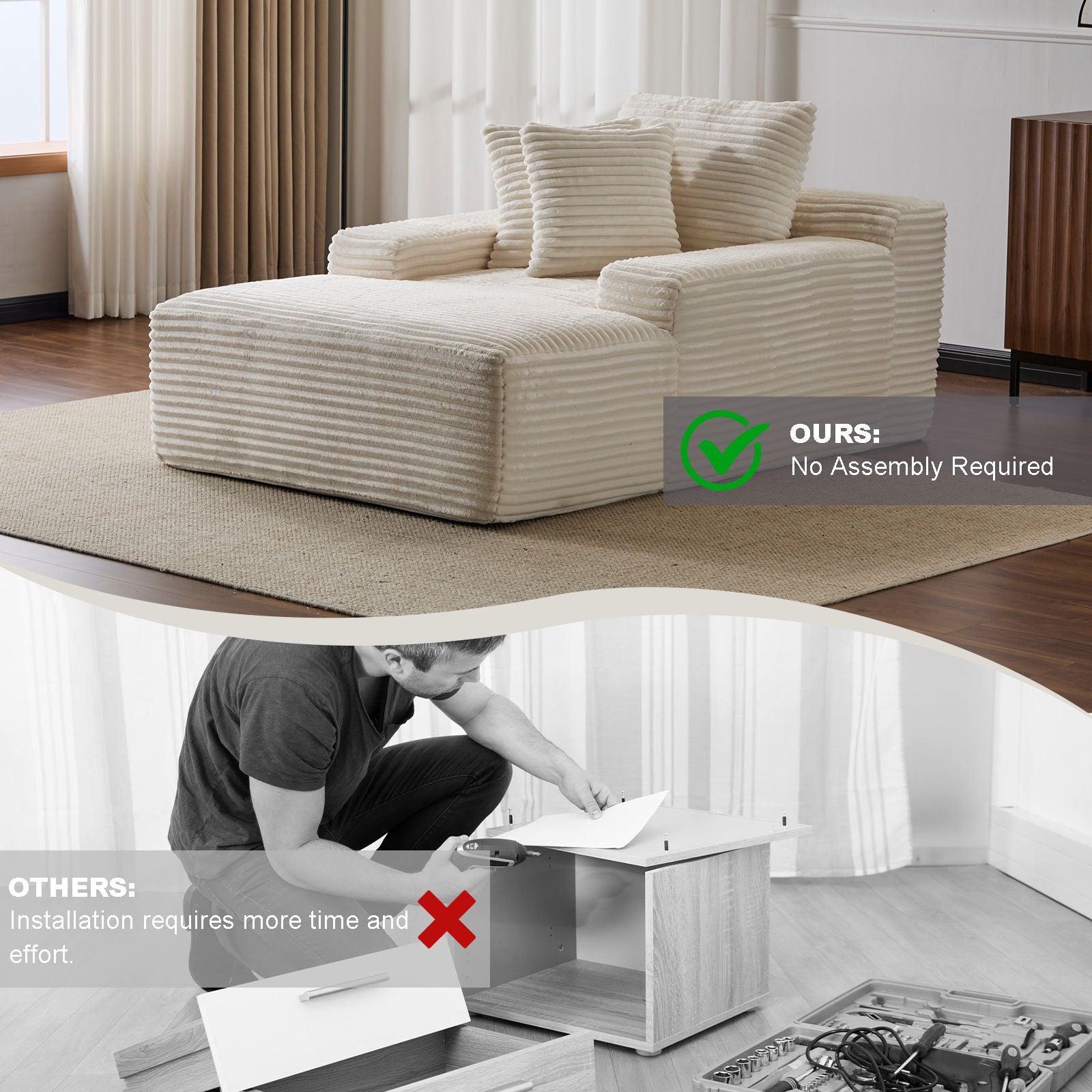 Oversized Chaise Lounge Chair Cozy Cloud Couch With 3 Throw Pillows And Wide Armrest