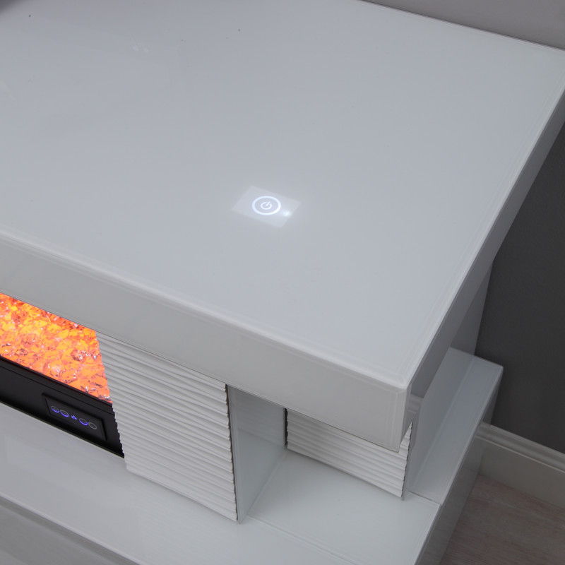 Spencer 71"W White Finish TV Stand with Fireplace and Speaker