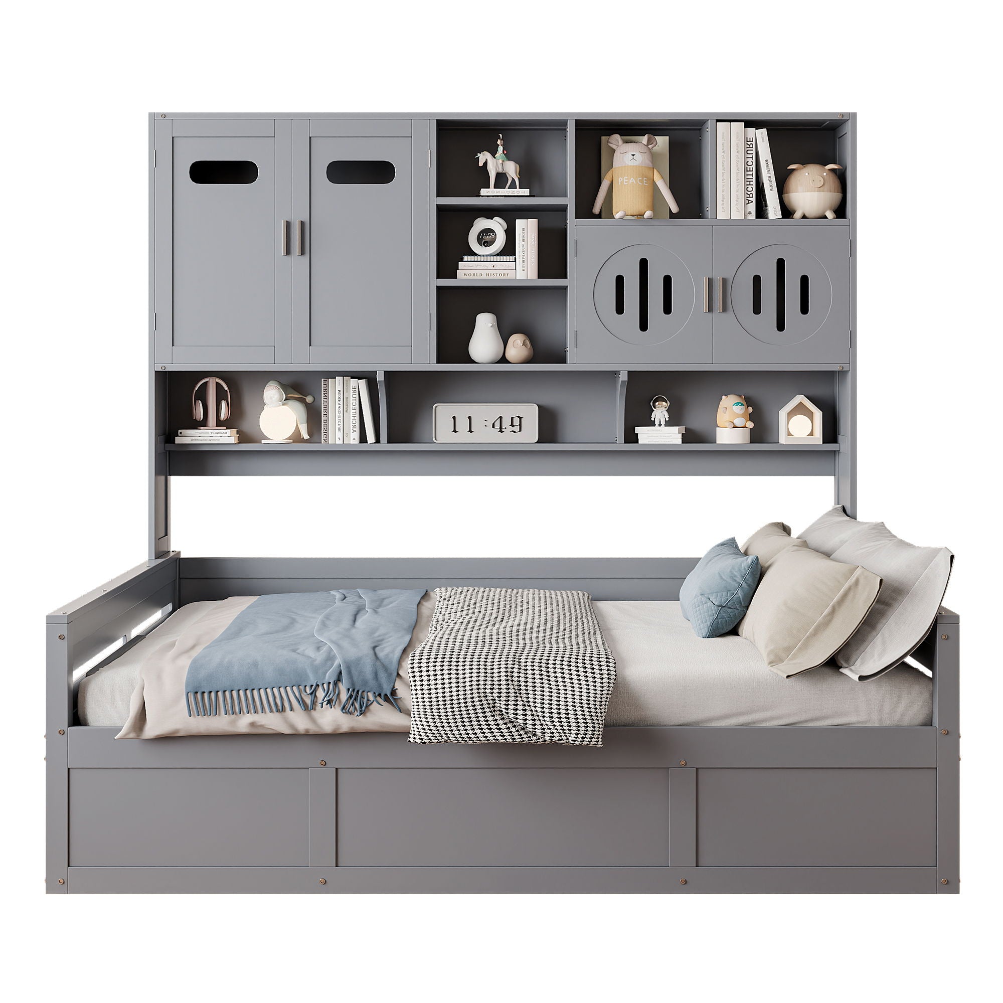 Daybed With All-In-One Cabinet And Shelf