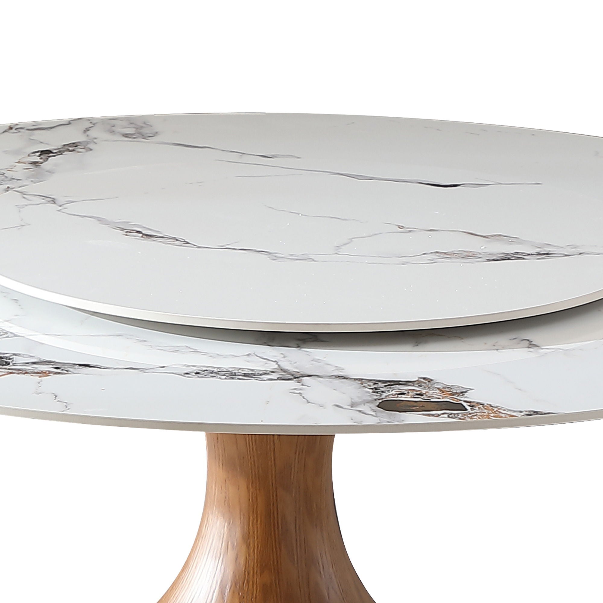 Round Dining Table 53" With Lazy Susan - Walnut / White