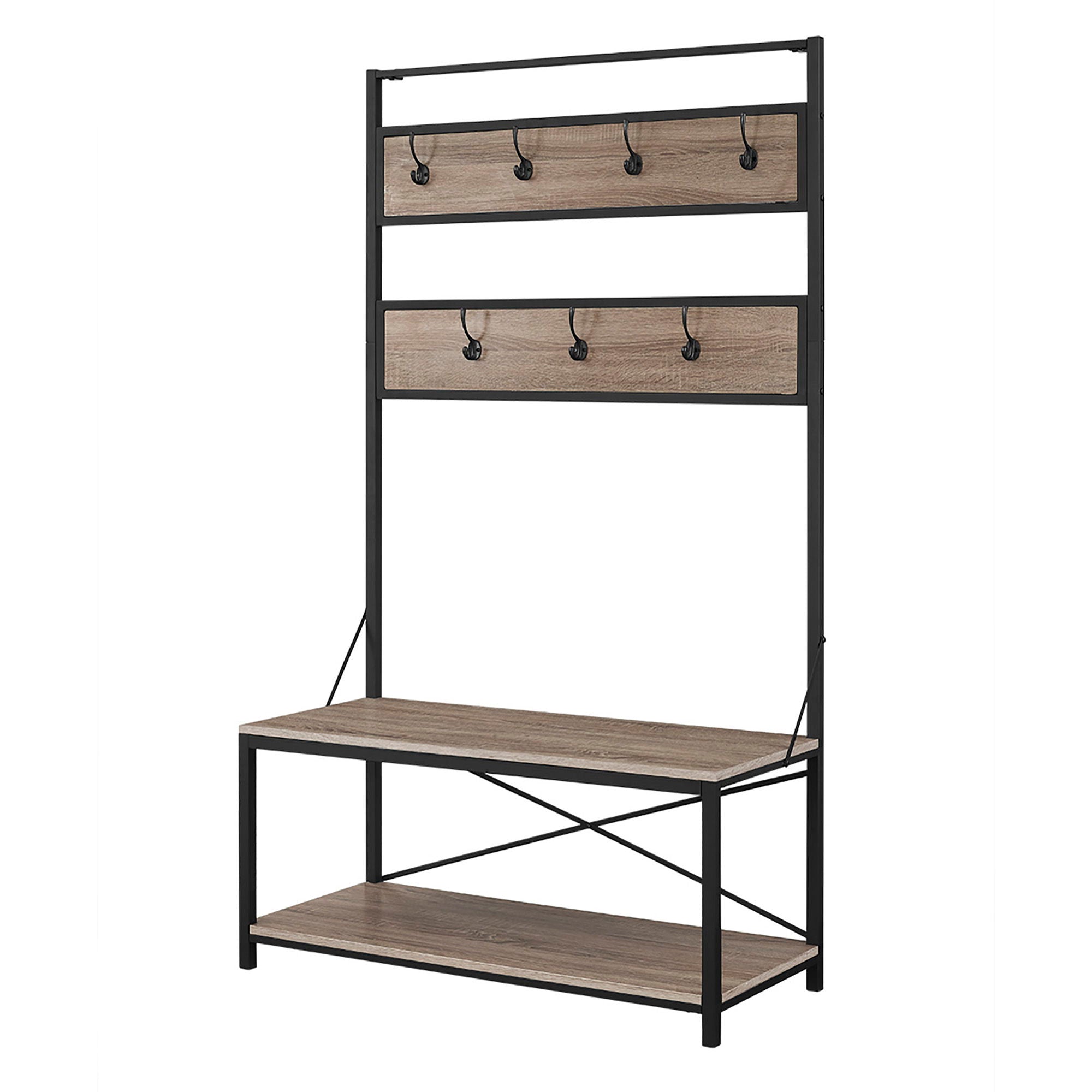 Rustic X-Back Hall Tree With Bench