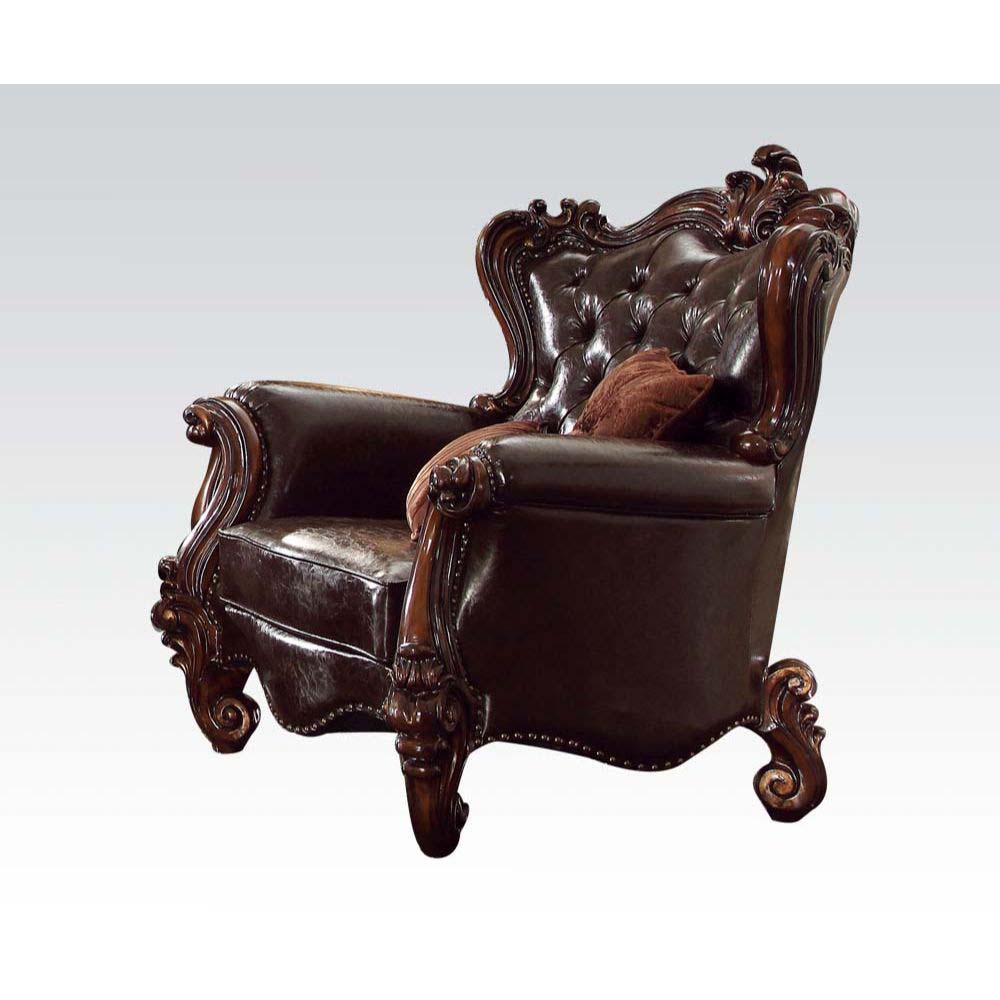 ACME Assembled w/2 Pillows • Tight Back & Loose Seat Cushion • Seat Cushion Reversible?? w/Welted Edge • Button Tufted/Curved Back • Rolled/Flared Armrest • Curved Trim: Back/Crown/ Legs: Scrolled/Leaves Ornamental Details & Nailhead Trim | Meri Furniture