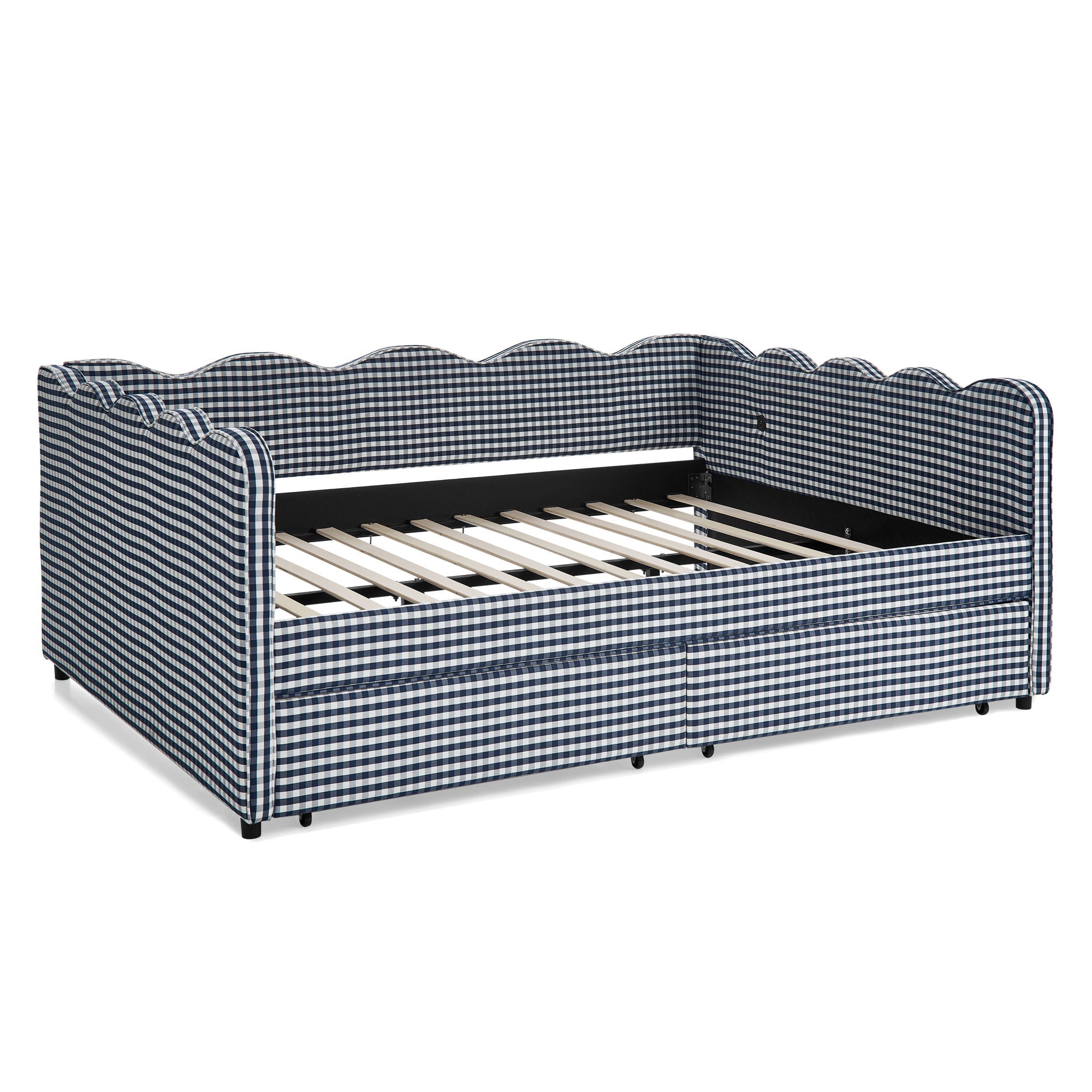 Gingham Daybed With USB Charging Port, Wave-Shaped Design