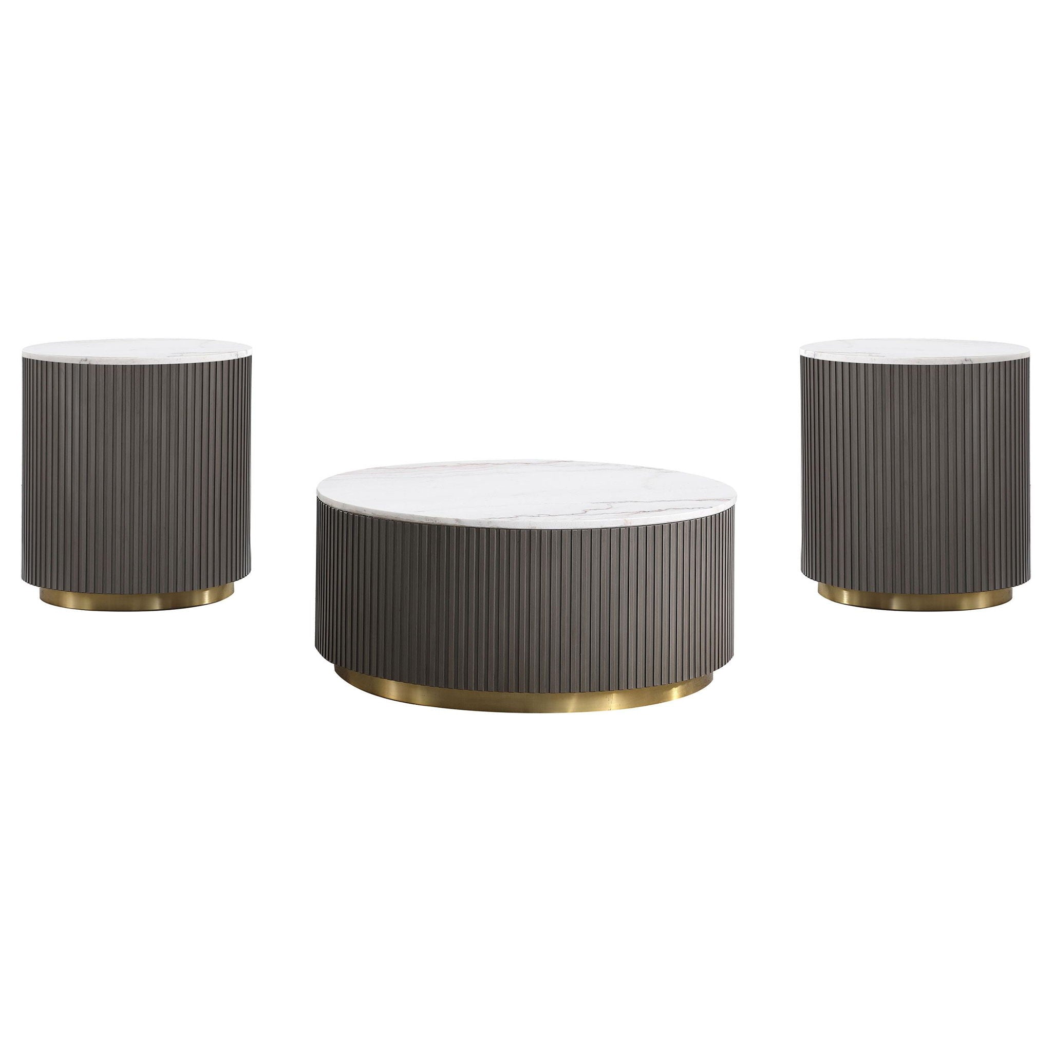 Jason 3-piece Round White Marble Coffee Table Set Charcoal