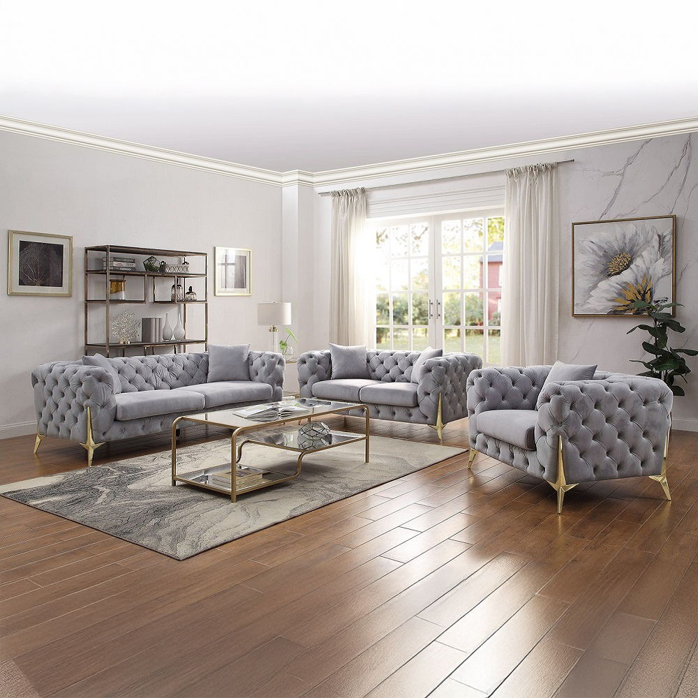 Jelanea - Chair With Pillow - Gray Velvet & Gold