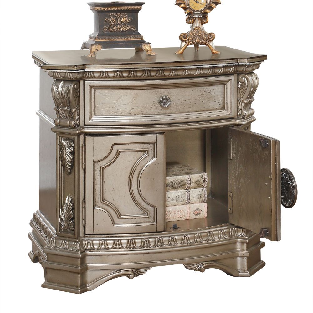 ACME Shaped Wooden Top • 1 Drw & 2 Wooden Doors (Recessed Front Panels). | Meri Furniture