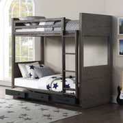 Estevon - Twin Over Twin Bunk Bed With Storage - Gray Oak