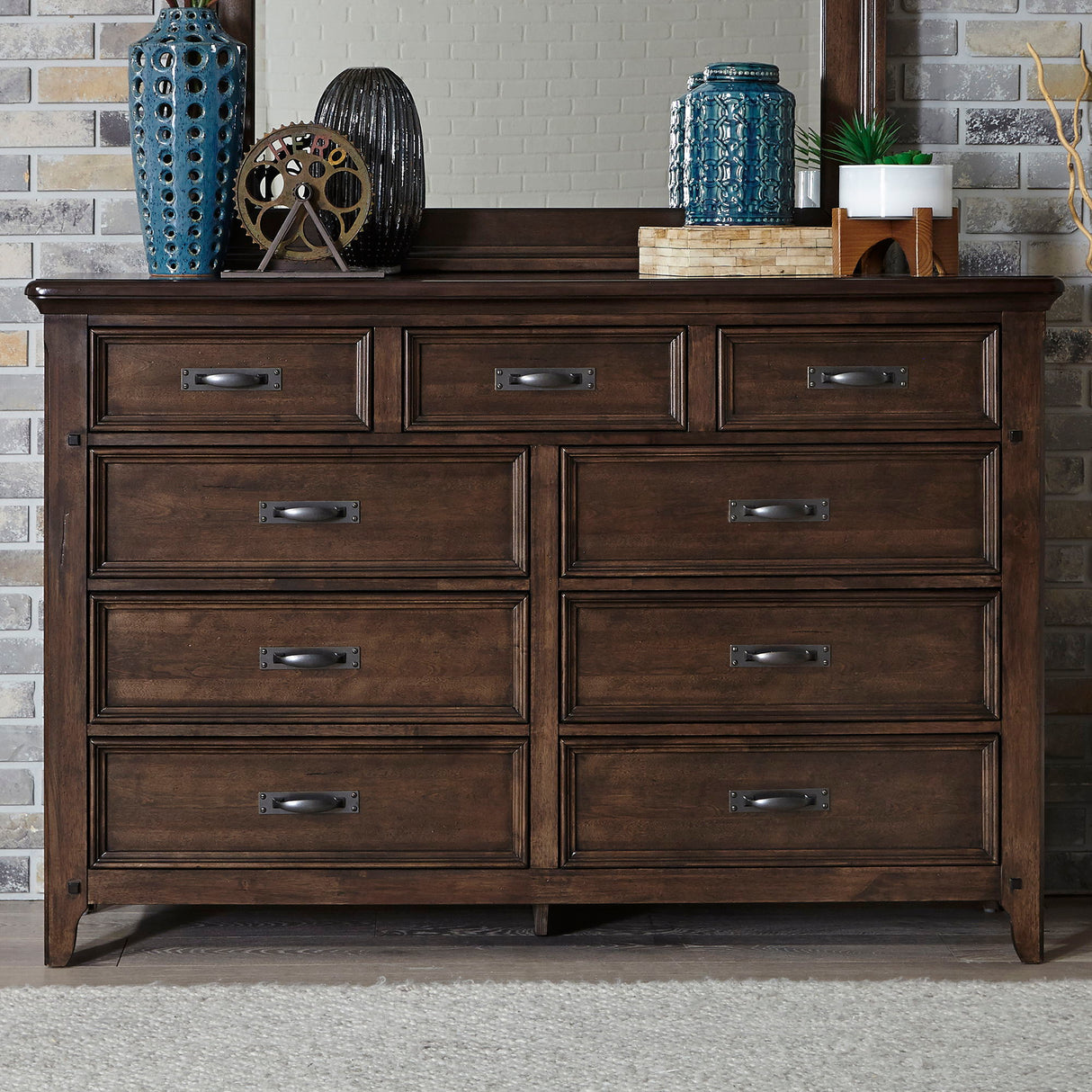 Saddlebrook - 9 Drawer Dresser - Dark Brown