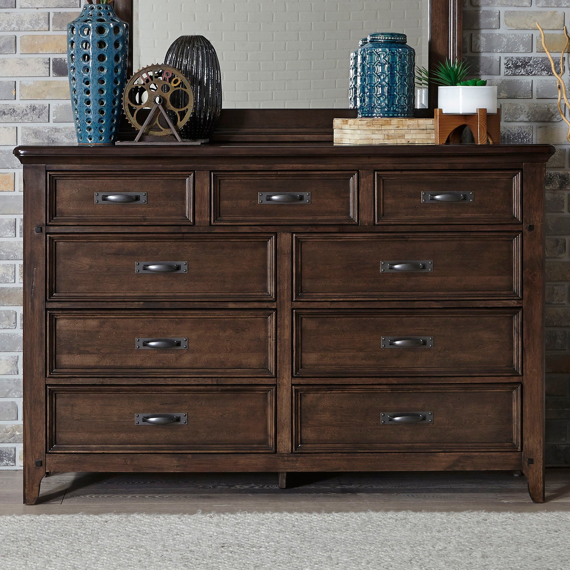 Liberty Furniture Saddlebrook - 9 Drawer Dresser - Dark Brown | Meri Furniture