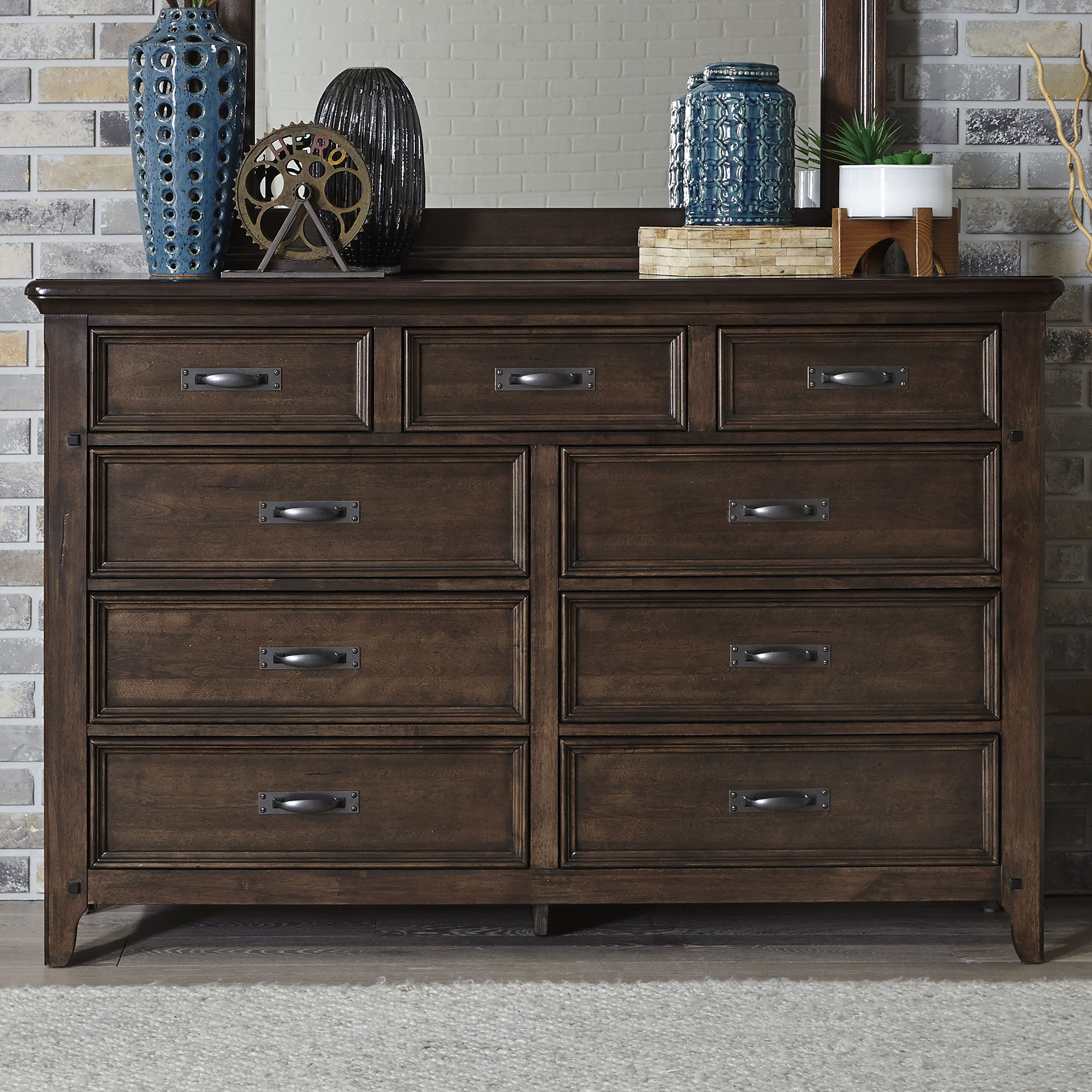 Liberty Furniture Saddlebrook - 9 Drawer Dresser - Dark Brown | Meri Furniture