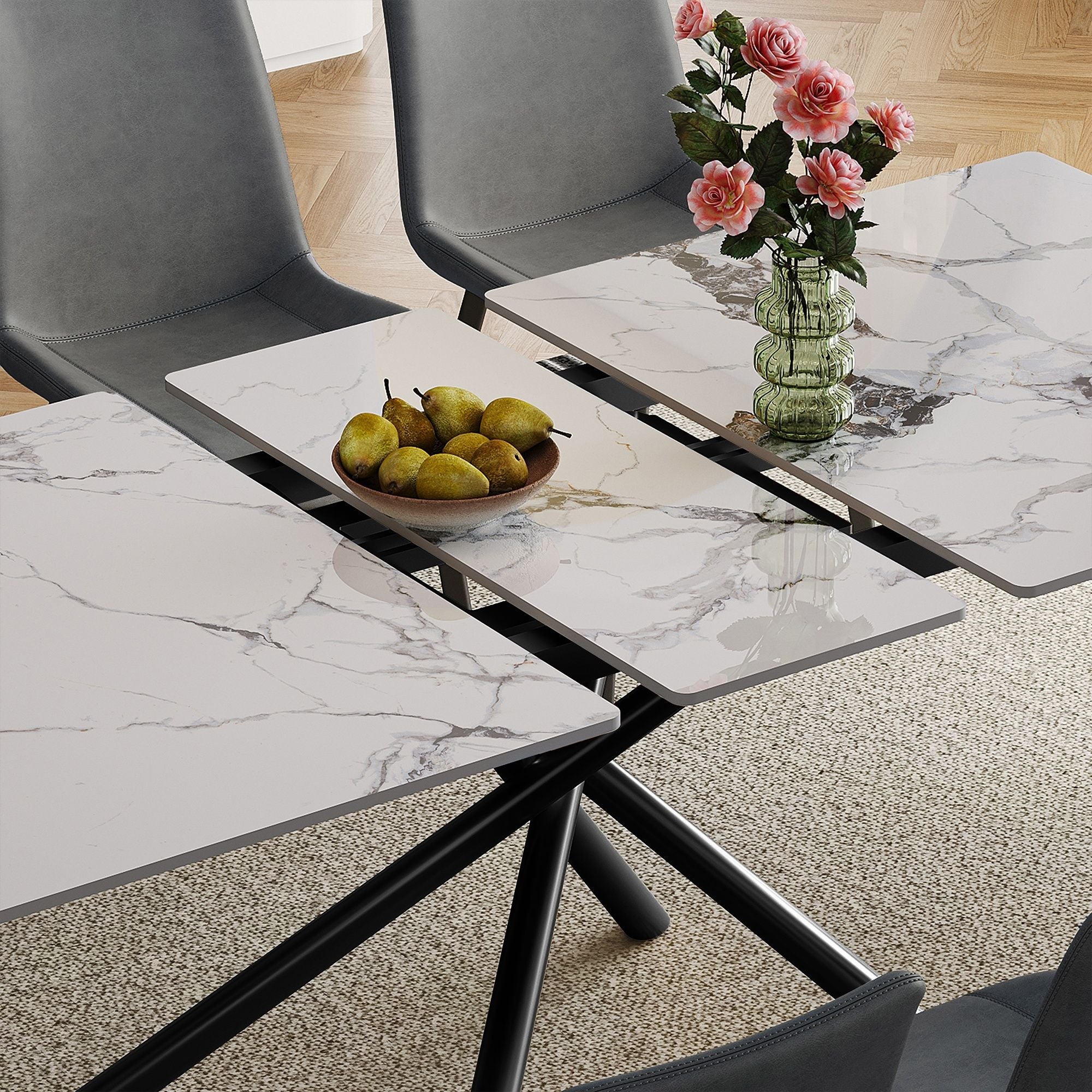 Modern Expandable Dining Table With Retractable Leaf With Chairs