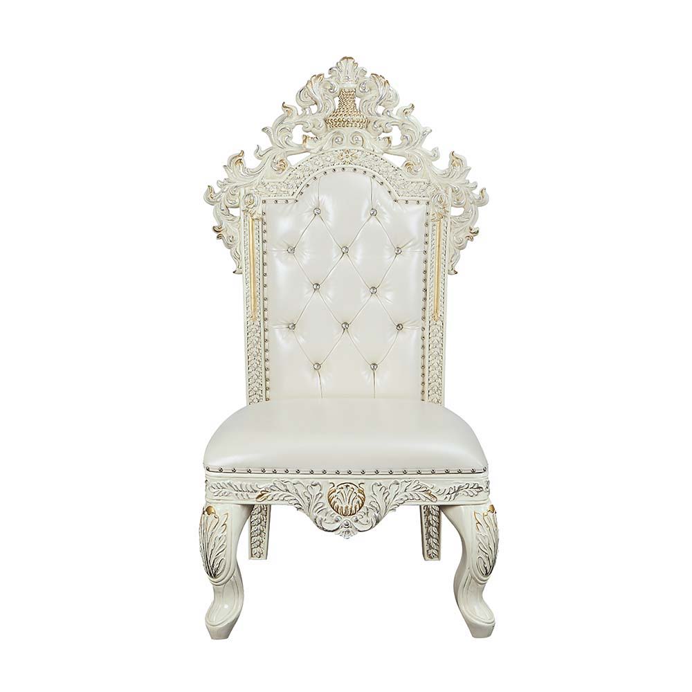 ACME Adara - Side Chair (Set of 2) - White PU & Antique White Finish | Meri Furniture