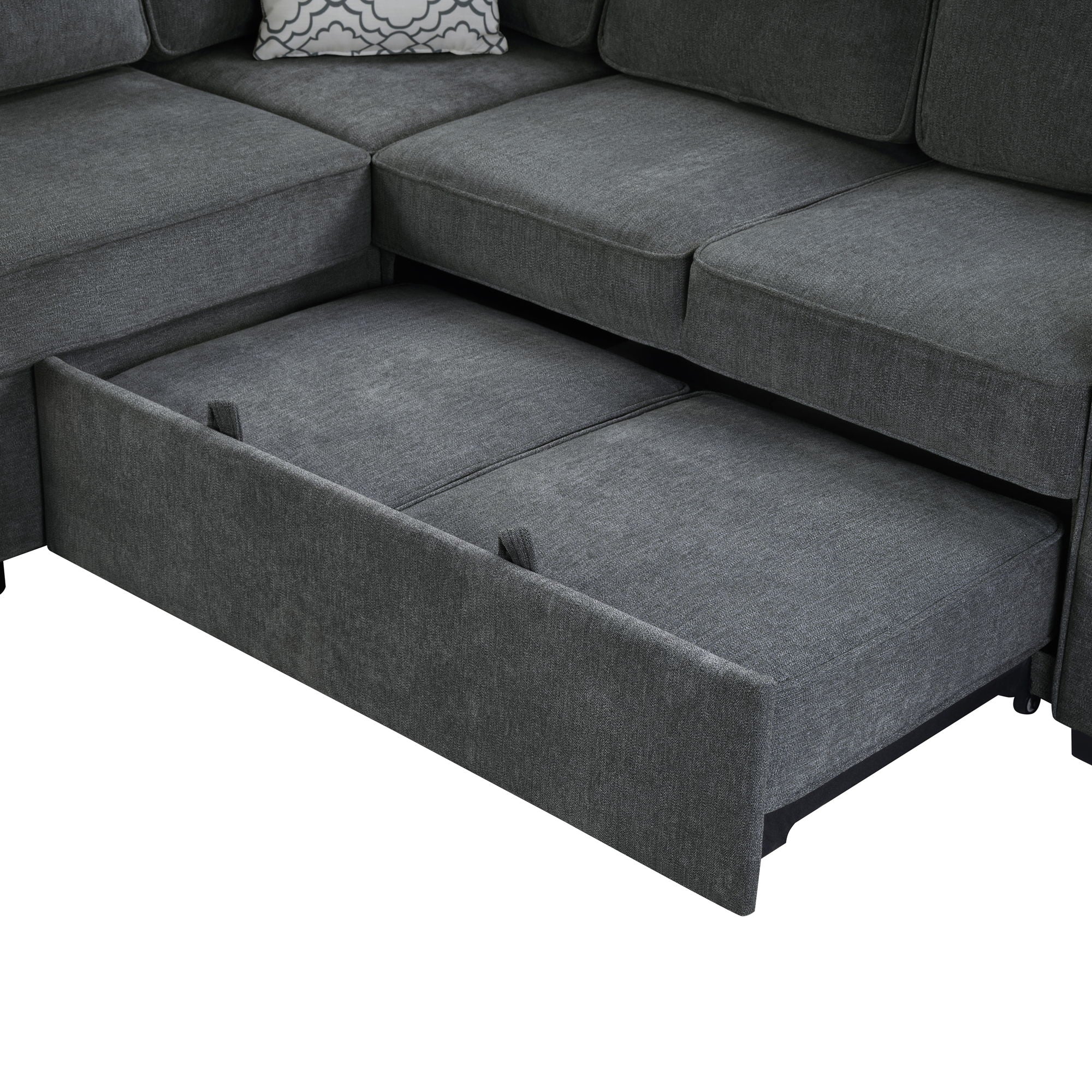 Convertible Sectional L-Shaped Sofa With Dual Pull-Out Sleepers, Flip-Top Table, USB Ports, Cup Holder & Storage