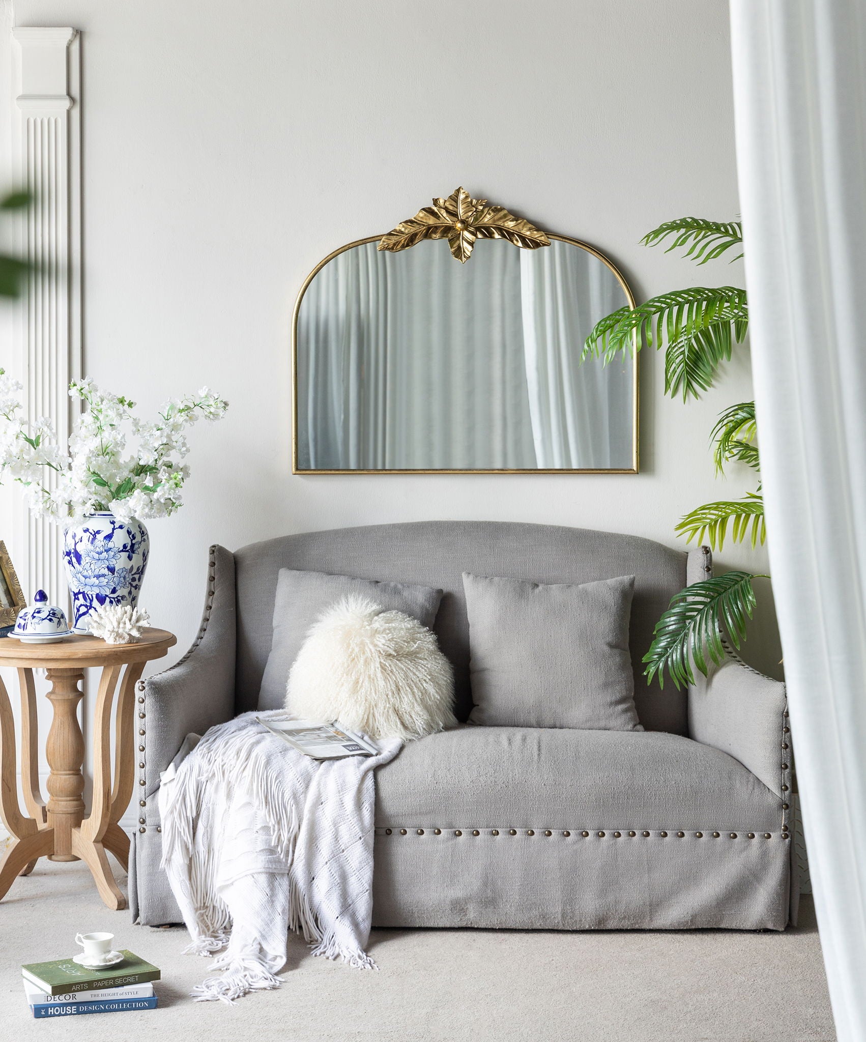 Arched Wall Mirror With Metal Frame, Wall Mirror For Living Room