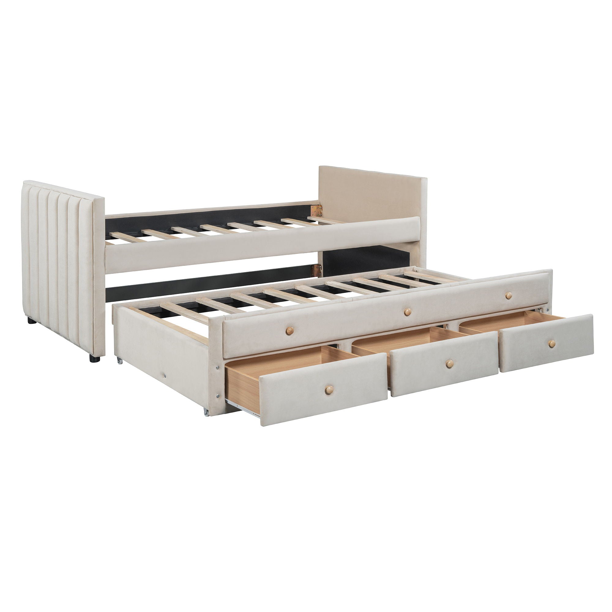 Upholstered Daybed With Trundle And Drawers