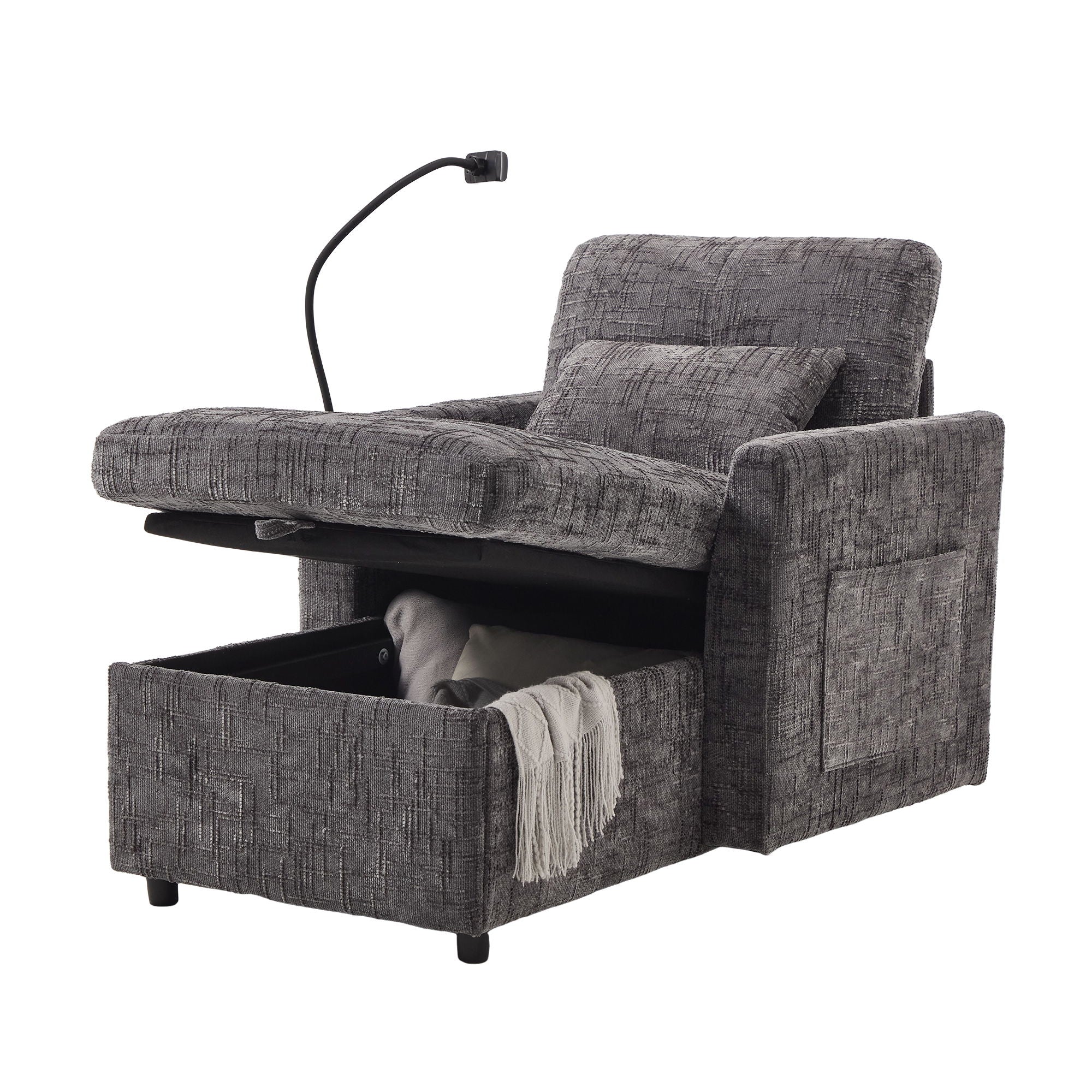 Multifunctional Chenille Recliner Sofa With Storage And Phone Bracket
