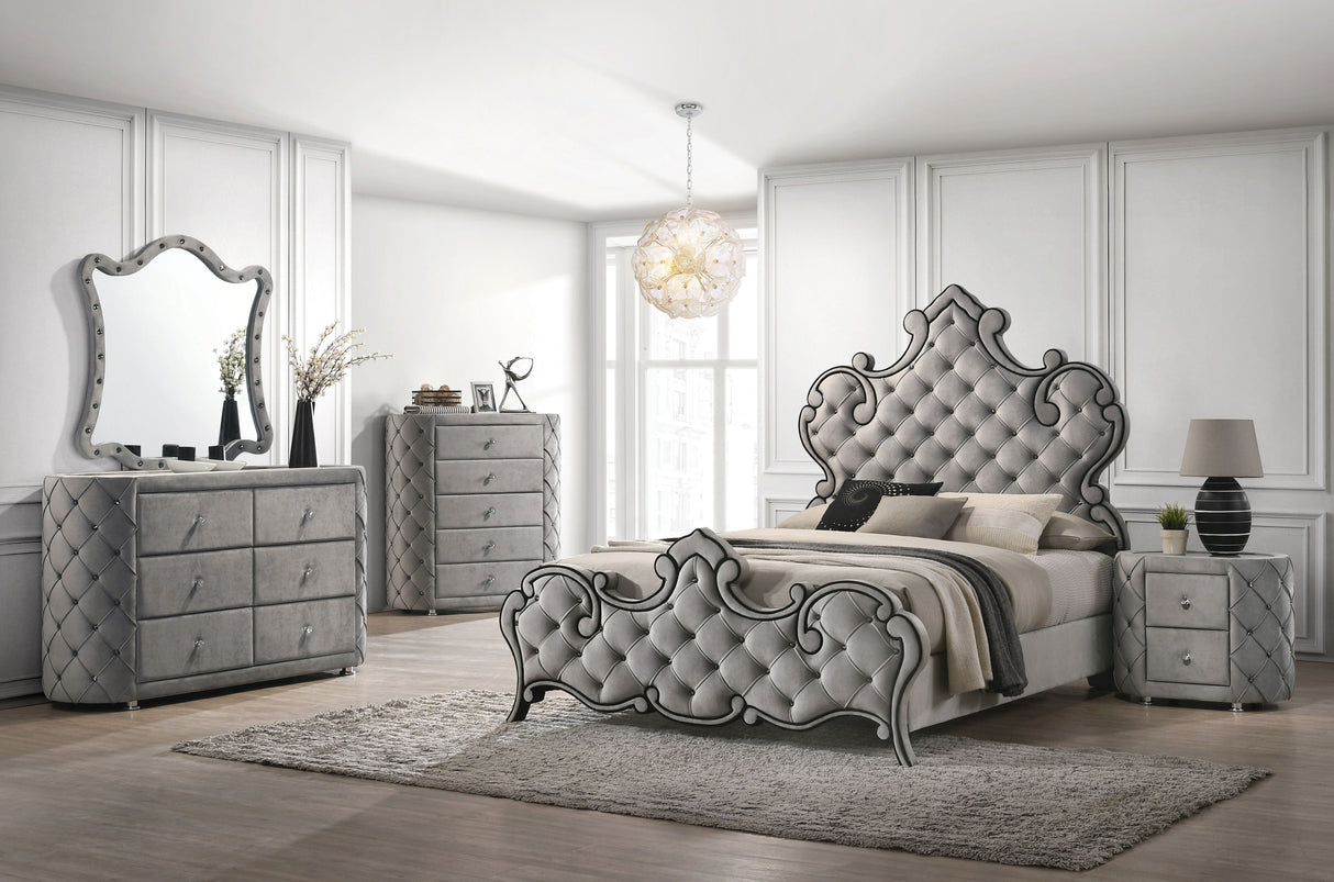 ACME Perine - Mirror - Gray Velvet | Meri Furniture