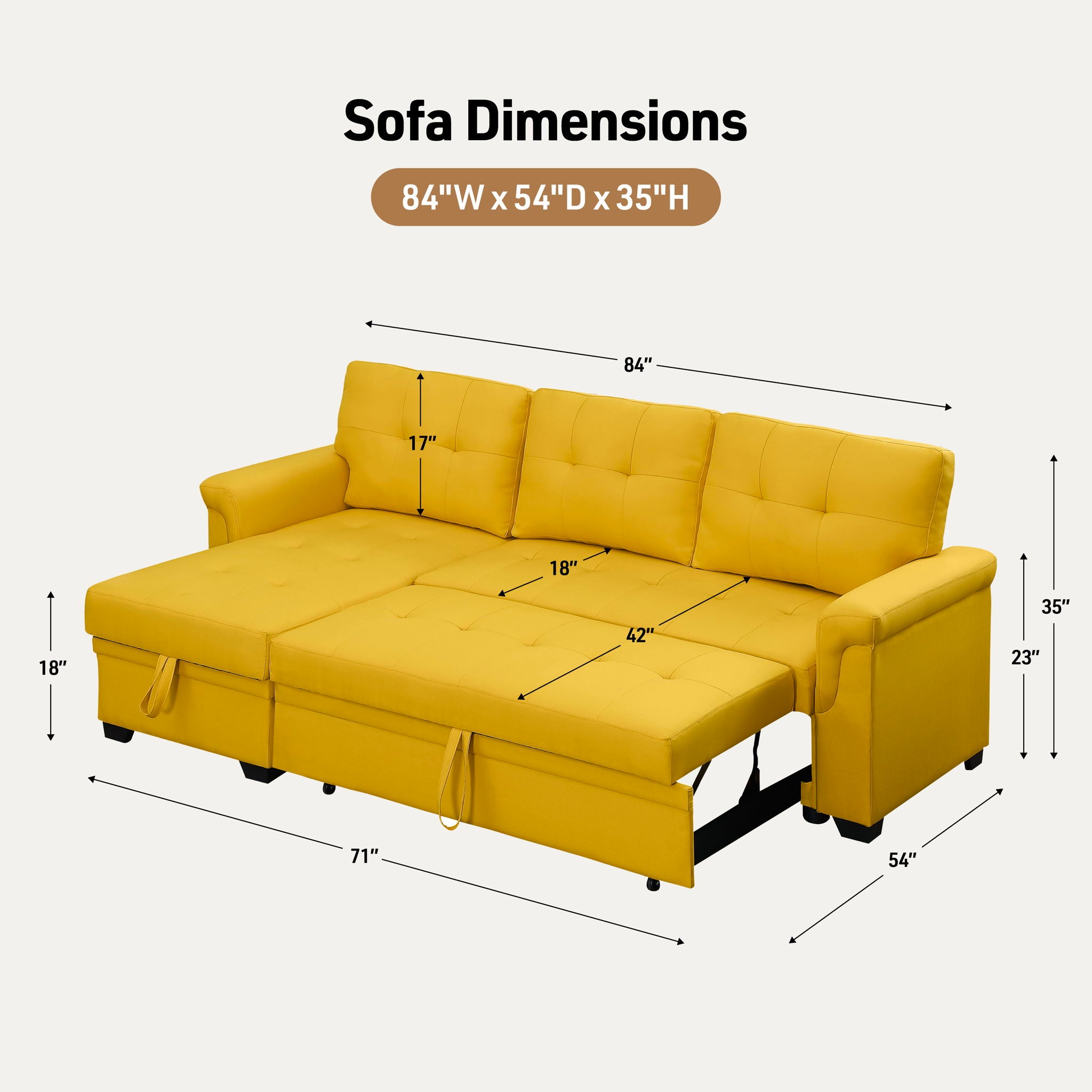 Lucca - Linen Reversible Sleeper Sectional Sofa With Storage Chaise