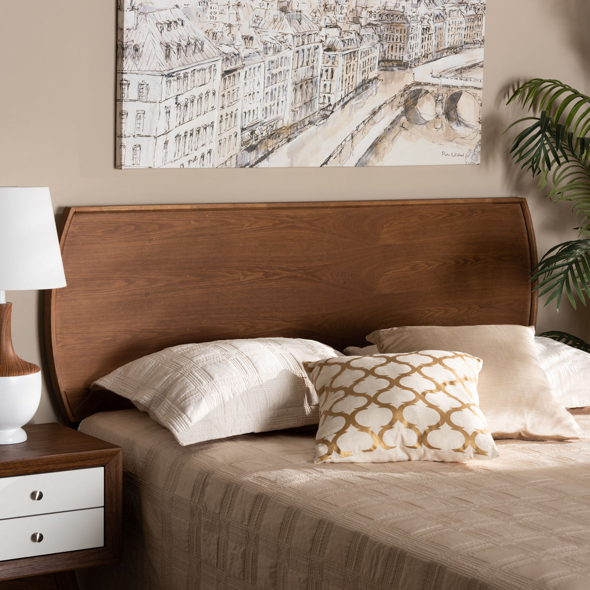 Laurien Mid-Century Modern Ash Walnut Finished Wood King Size Headboard