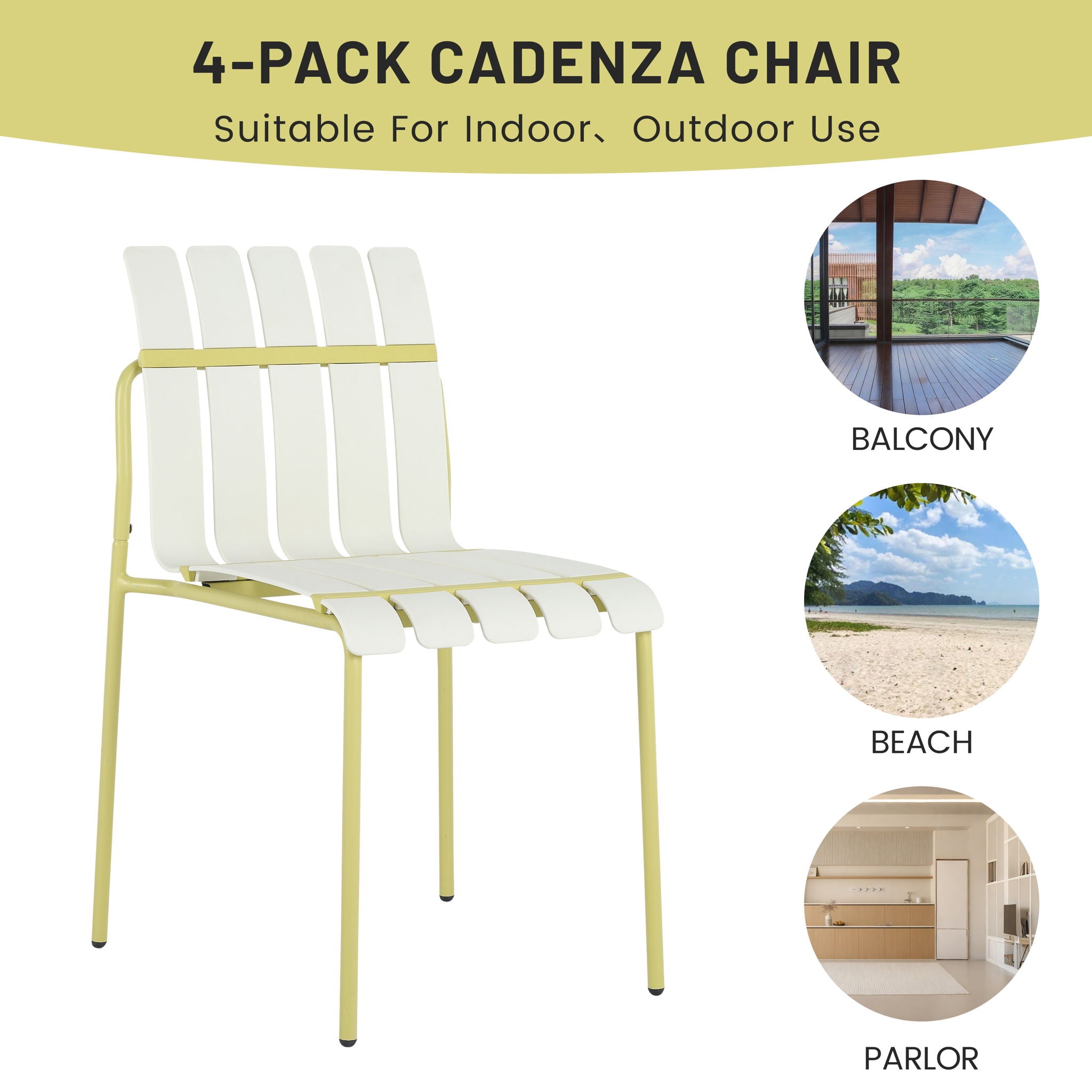 4 Piece Set Of Modern Color Block Designed Single Chairs With Long Table