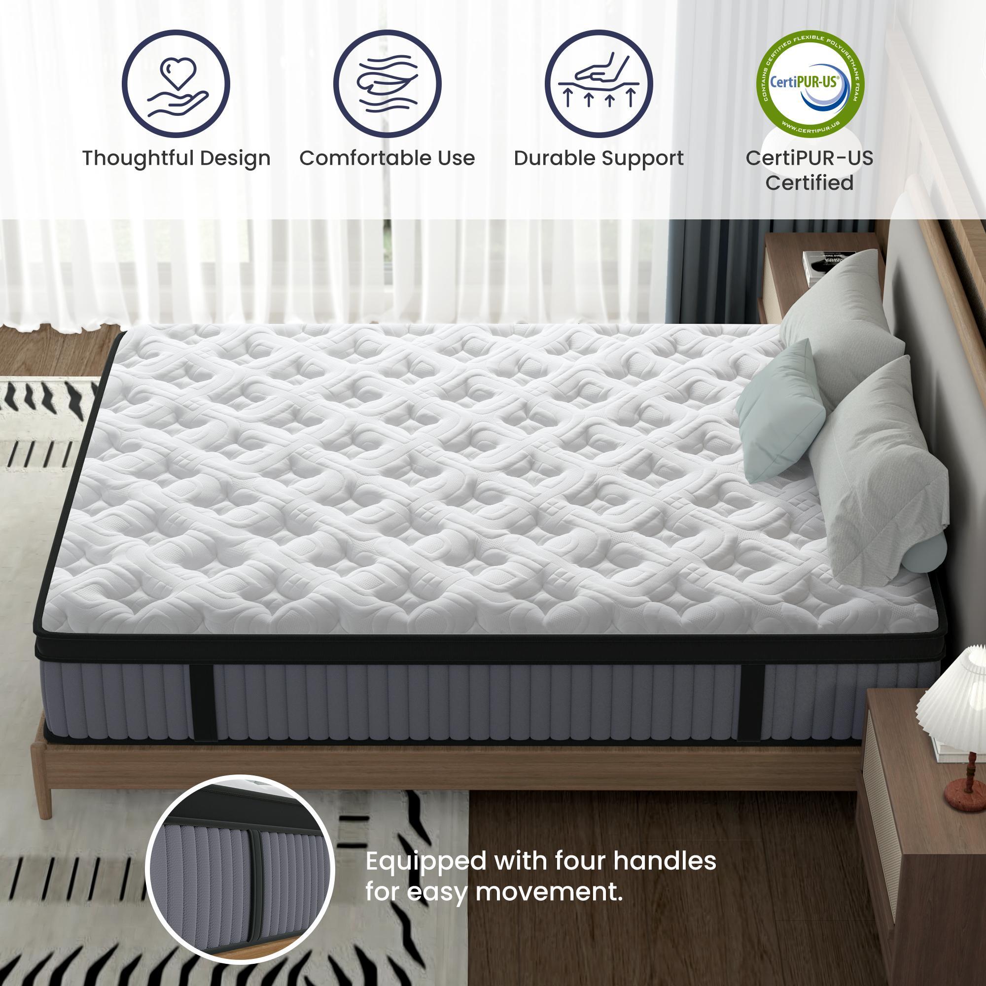14" King Hybrid Mattress, Memory Foam & Pocket Spring Bed, Cooling, Pressure Relief, Back & Hip Support - Gray / White