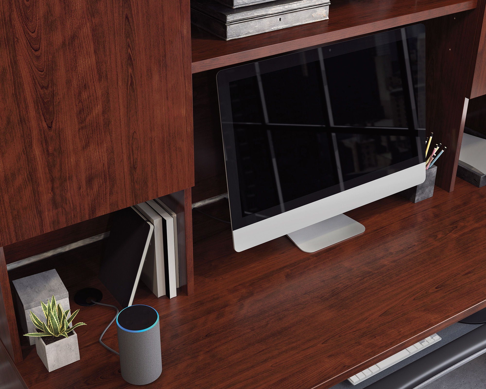Commercial Storage Hutch for Desk in Cherry