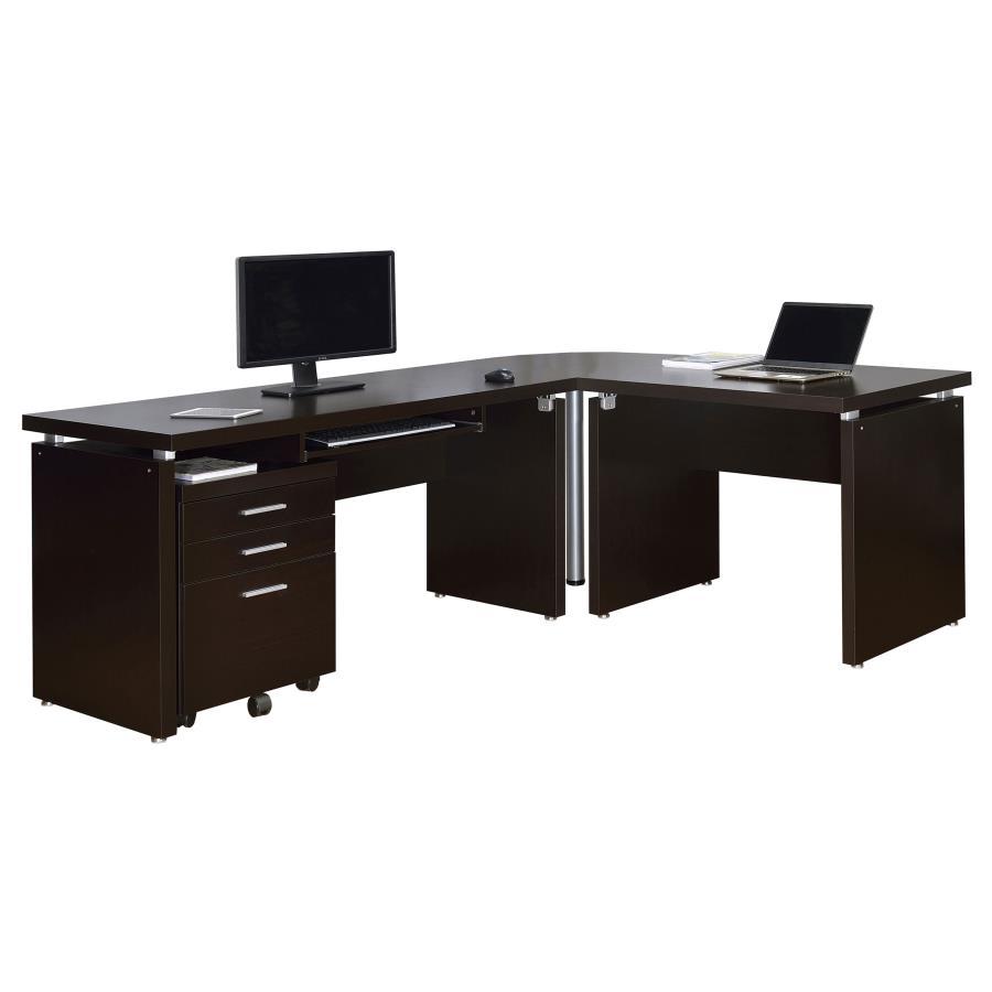 Coaster Fine Furniture Skylar - L-Shape Desk With Mobile File Cabinet - Cappuccino | Meri Furniture