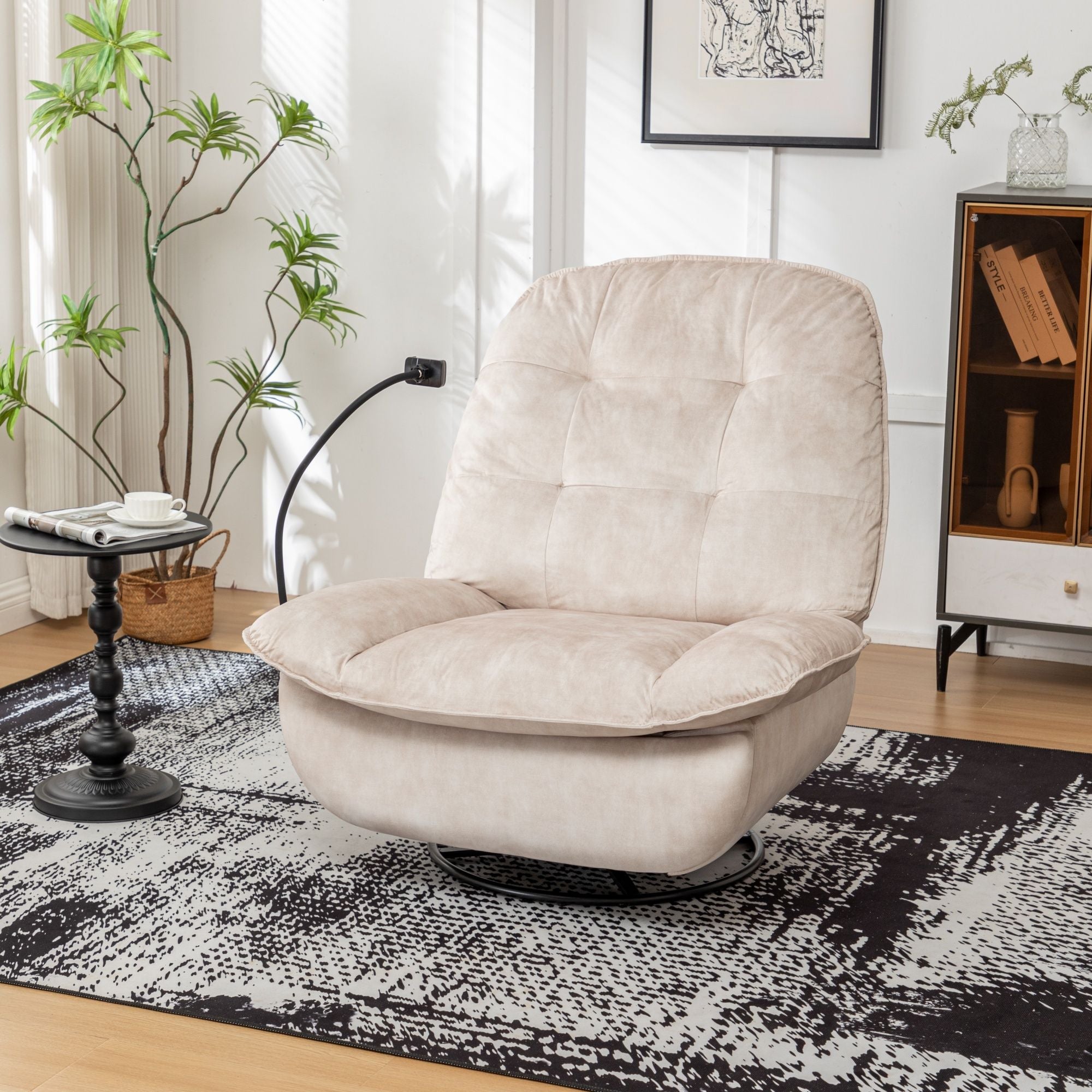 Modern Swivel Gliding Recliner Chair With Rocking Function And Phone Holder, Large Comfortable