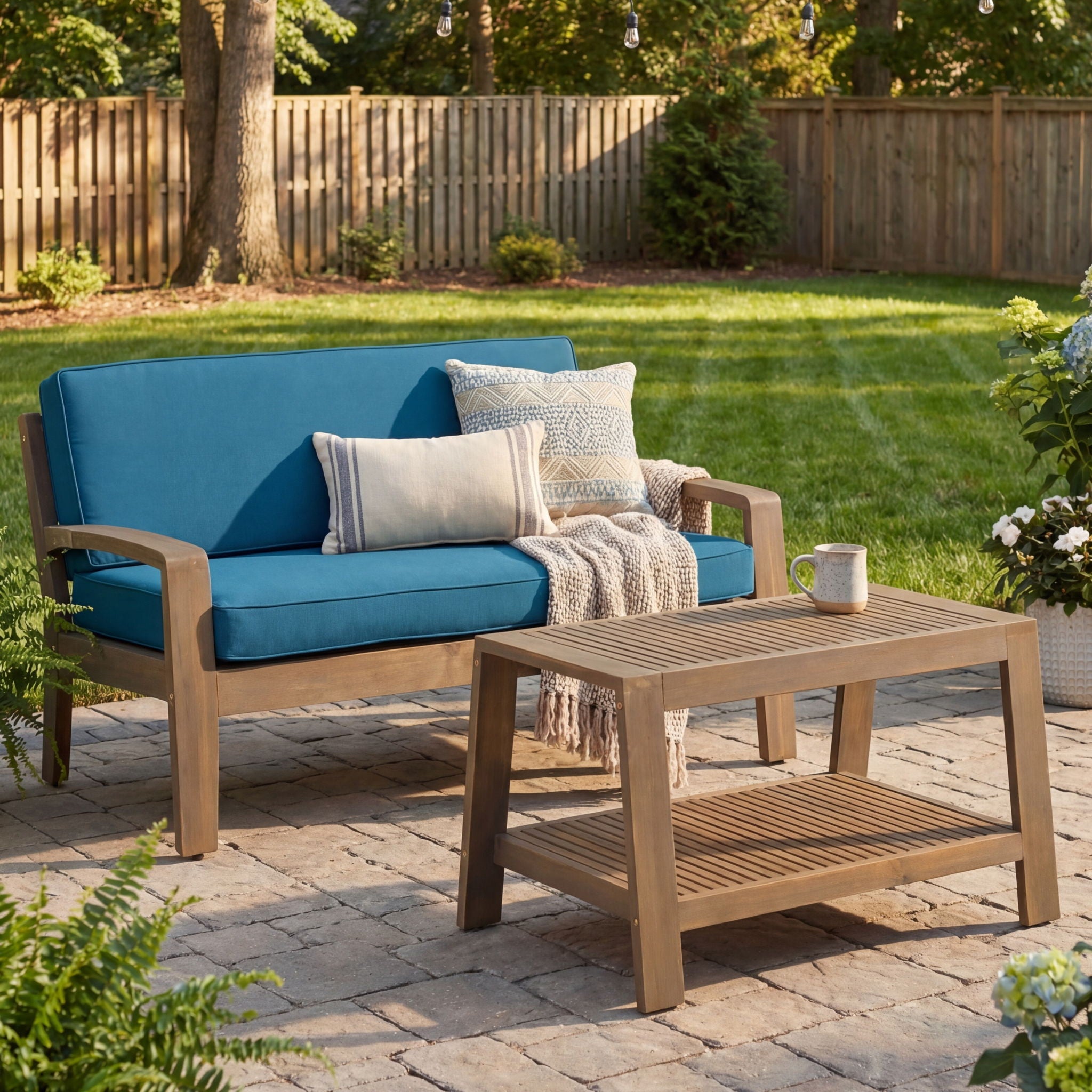 2 Piece Outdoor Conversation Set (Loveseat & Coffee Table With Water-Resistant Cushions)