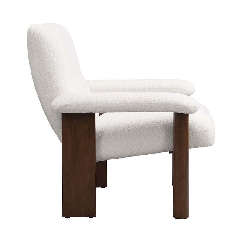 Modern Accent Chair With Ottoman, Mid Century Lounge Chair With Footrest, Comfy Fabric Armchair Upholstered Set With Solid Wood Frame For Living Room - White