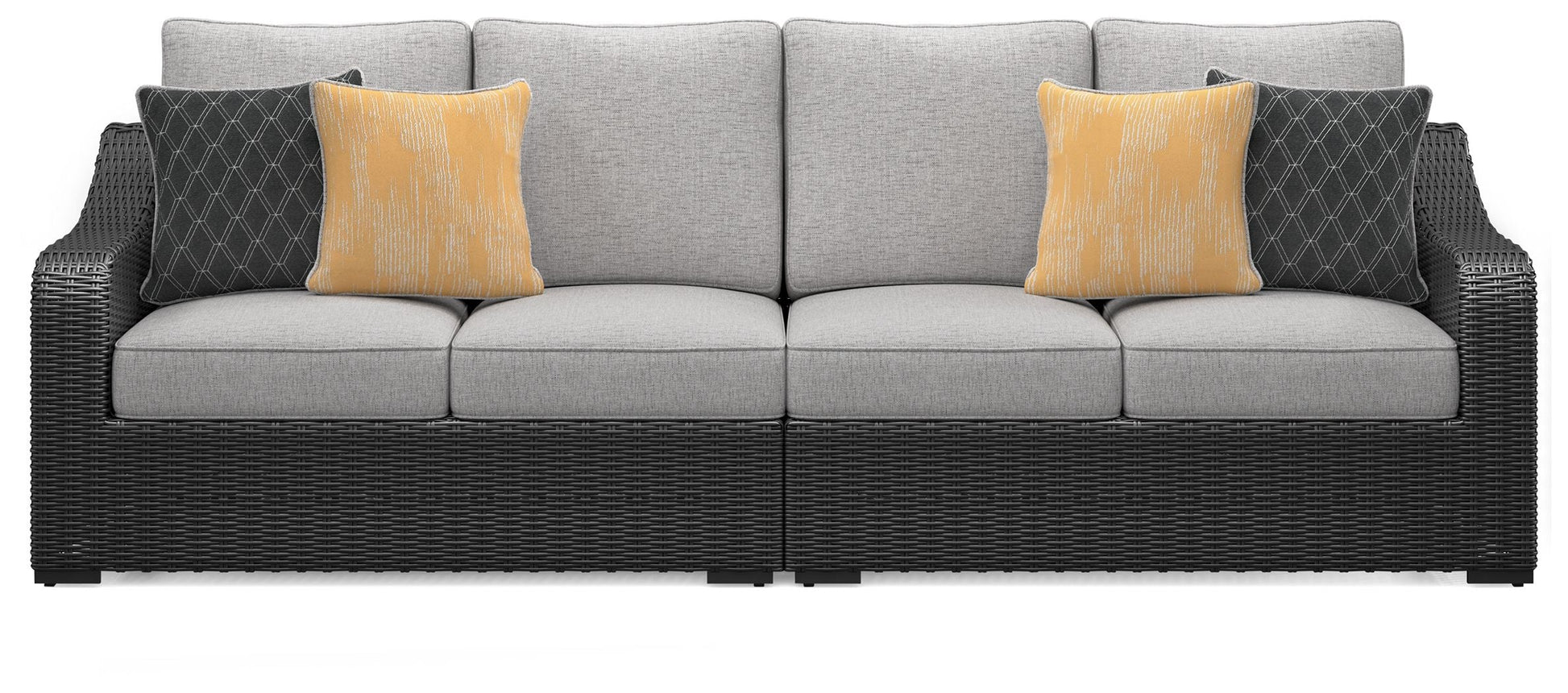Signature Design by Ashley® Beachcroft - Black / Light Gray - 2-Piece Outdoor Loveseat With Cushion | Meri Furniture
