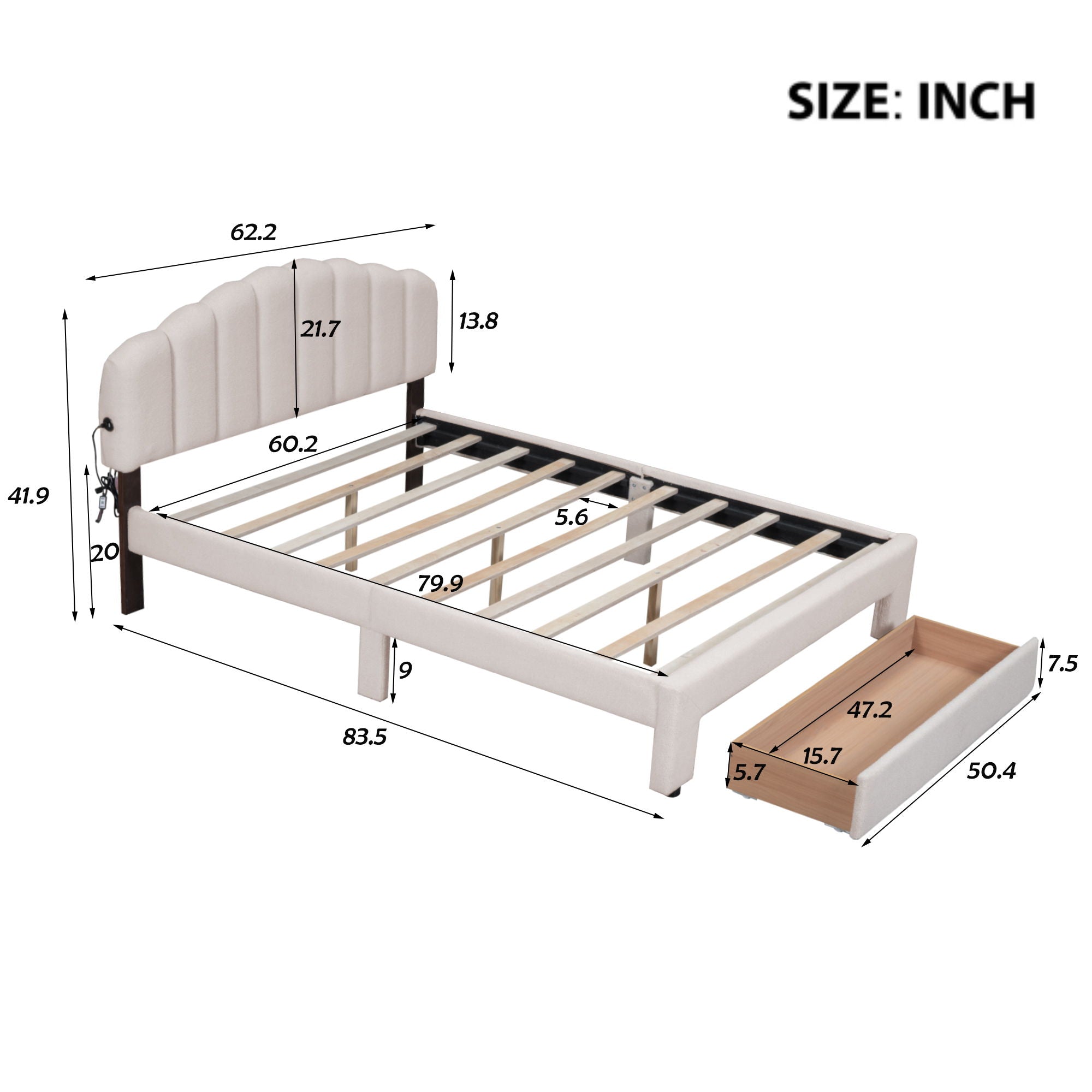 Upholstered Platform Bed With Drawer
