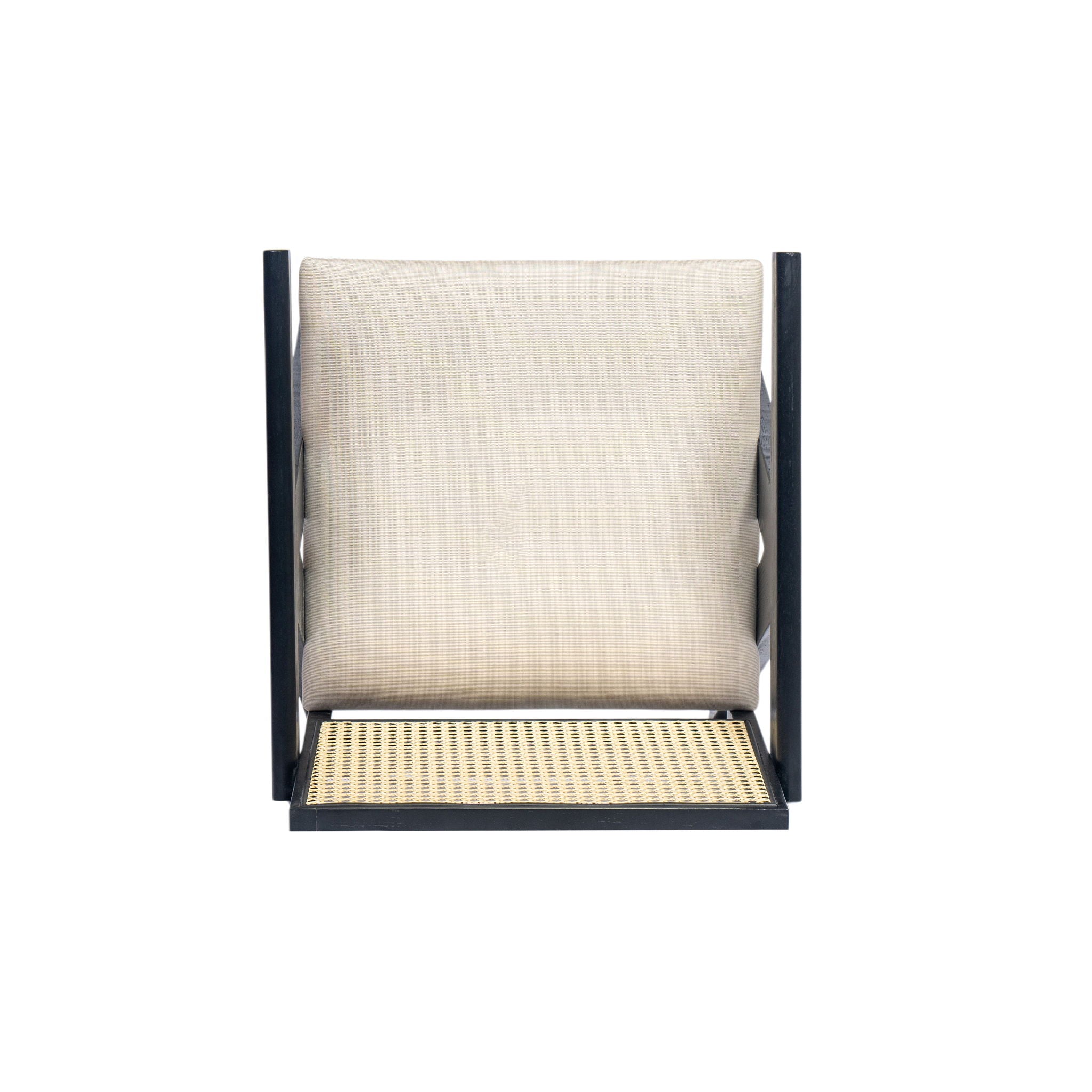 Woven Cane Plastic Backrest Bar Stool Foam Padded Fabric Seat & Durable Rubberwood Frame - Cream Gray