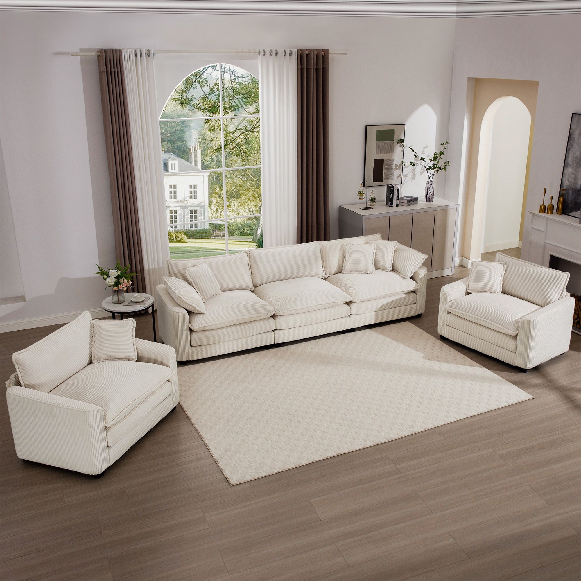 Elegant Corduroy Oversized Sectional Sofa Set With Deep Seats And Flexible Layout