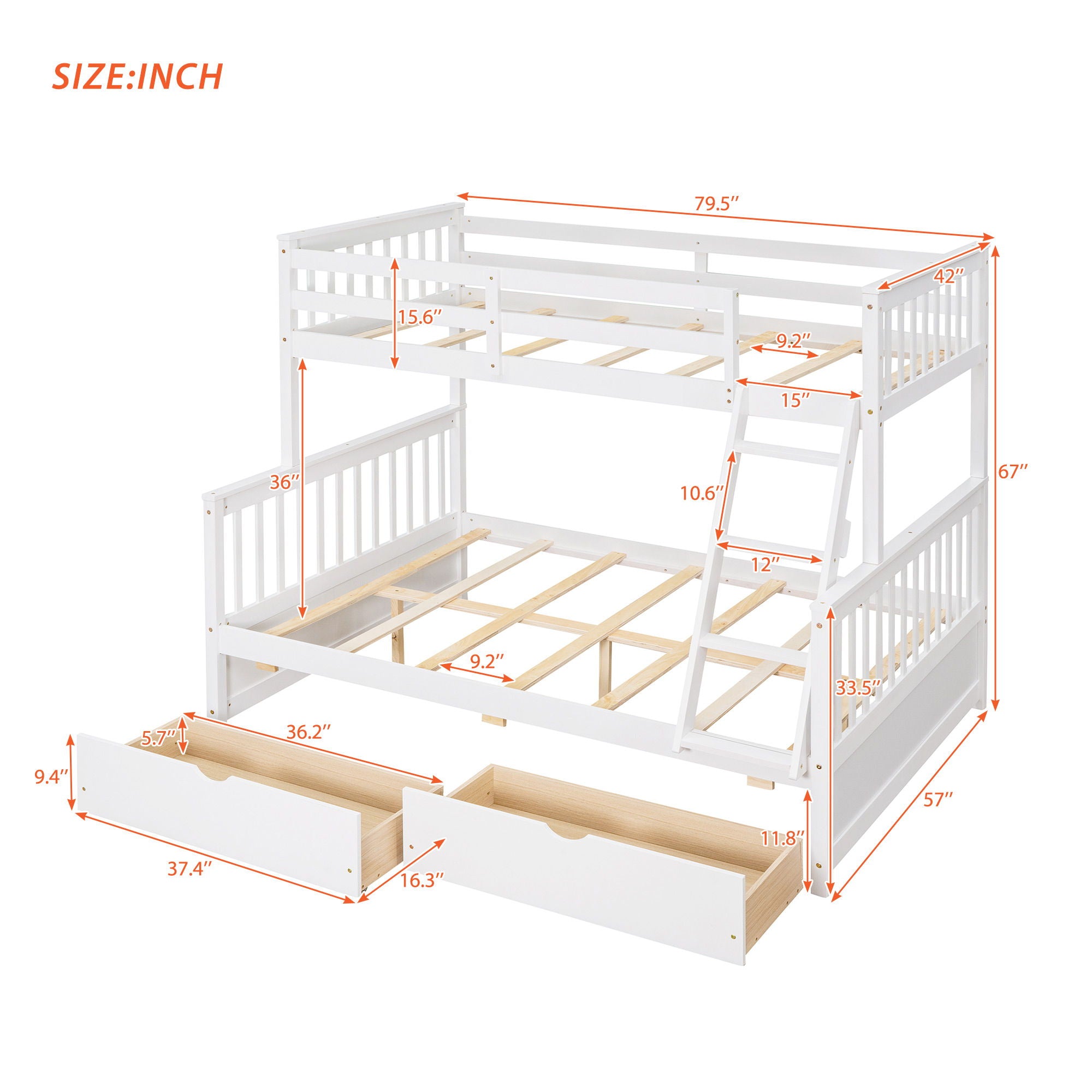 Bunk Bed With Ladders And 2 Storage Drawers