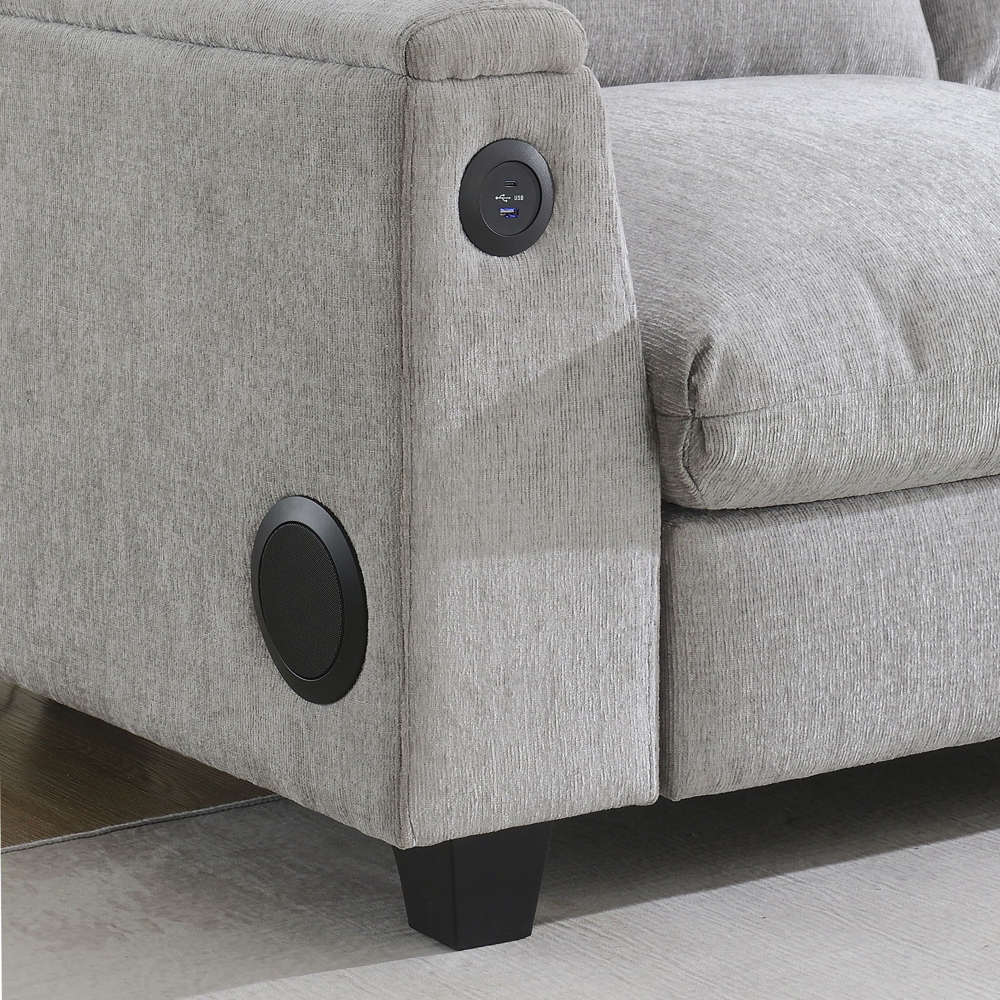 Sectional With Bluetooth Speaker Comfy Cloud Couch Set With Drop Down Table Cup Holders, USB Charger Storage Armrest Wide Seat Sofa