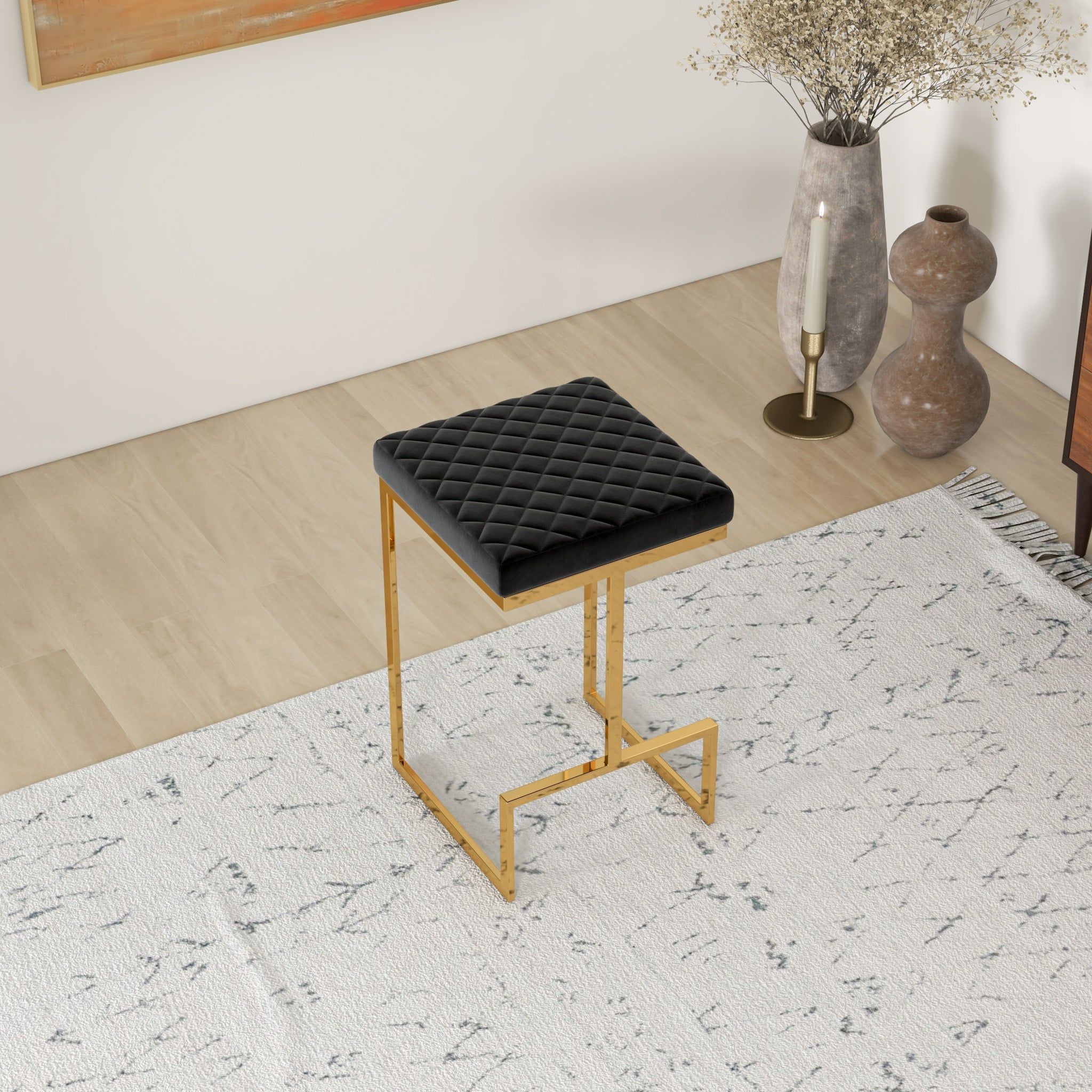 Joel - Mid-Century Modern Luxury Upholstered Stool - Black / Gold