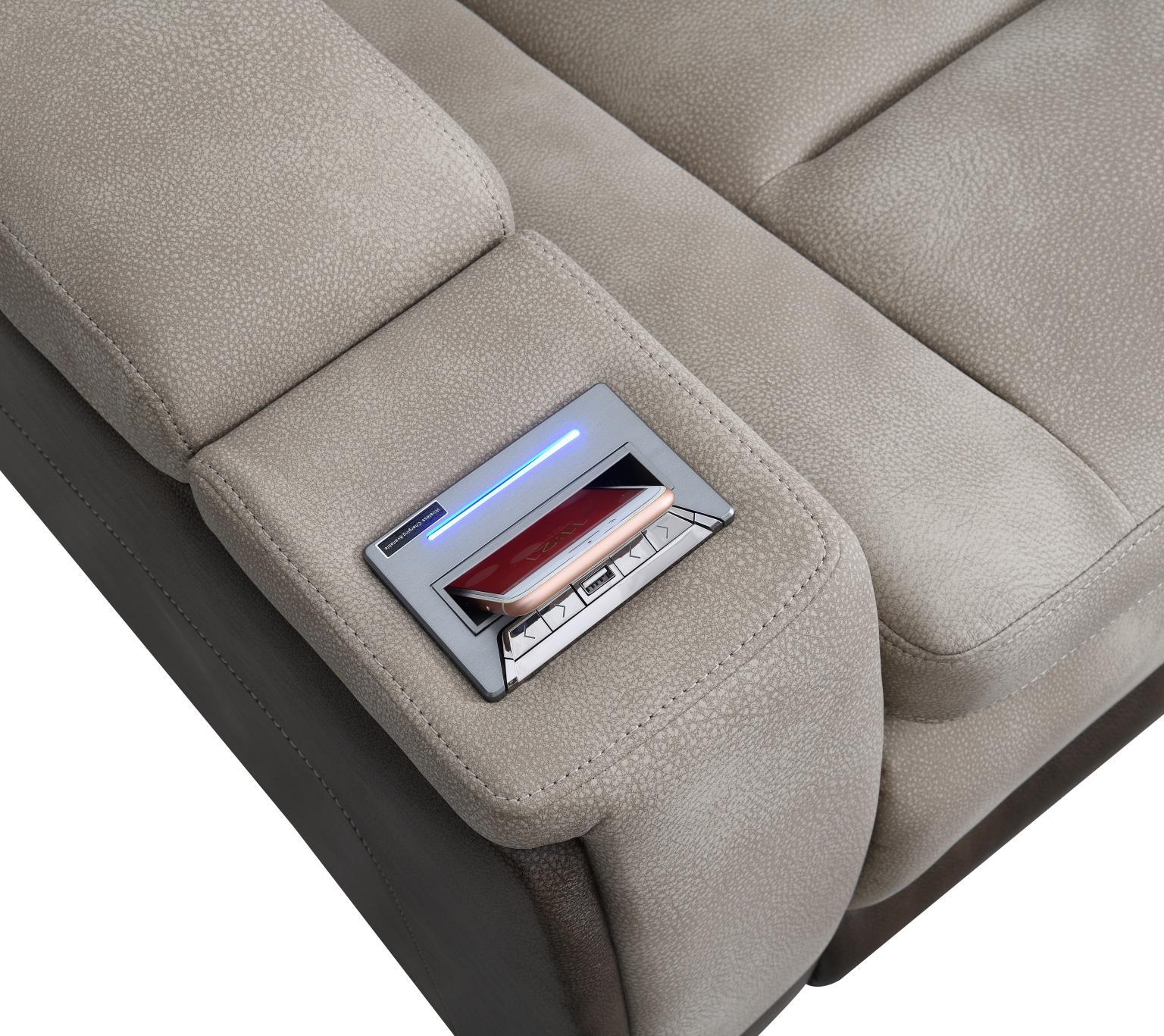 U78 - Power Reclining Loveseat With Power Headrest, Storage Arms / USB And Wireless Charger Chair - Sand / Brown