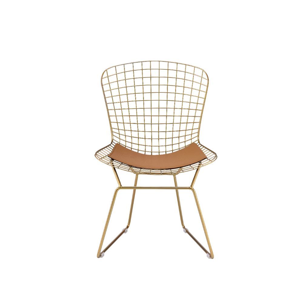 ACME Achellia - Side Chair (Set of 2) - Whiskey PU & Gold | Meri Furniture