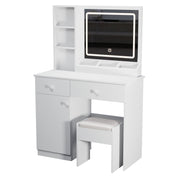 Fashion Vanity Desk With Mirror And Adjustable Lights, Makeup Table Set With 2 Drawers - White