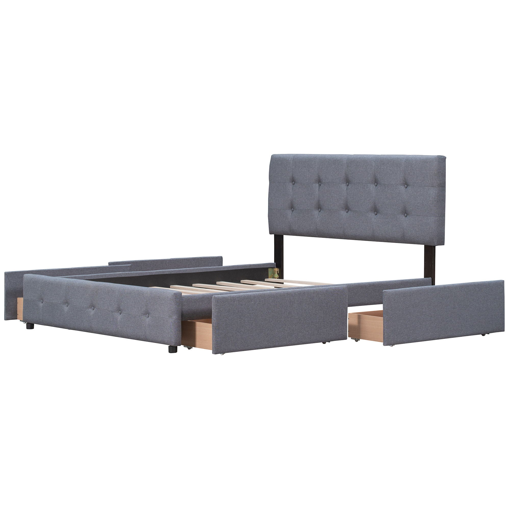 Upholstered Platform Bed With Classic Headboard And Drawers, No Box Spring Needed