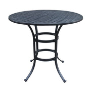 Cast Aluminum Round Counter Table With Lattice Design And Umbrella Hole - Dark Lava Bronze