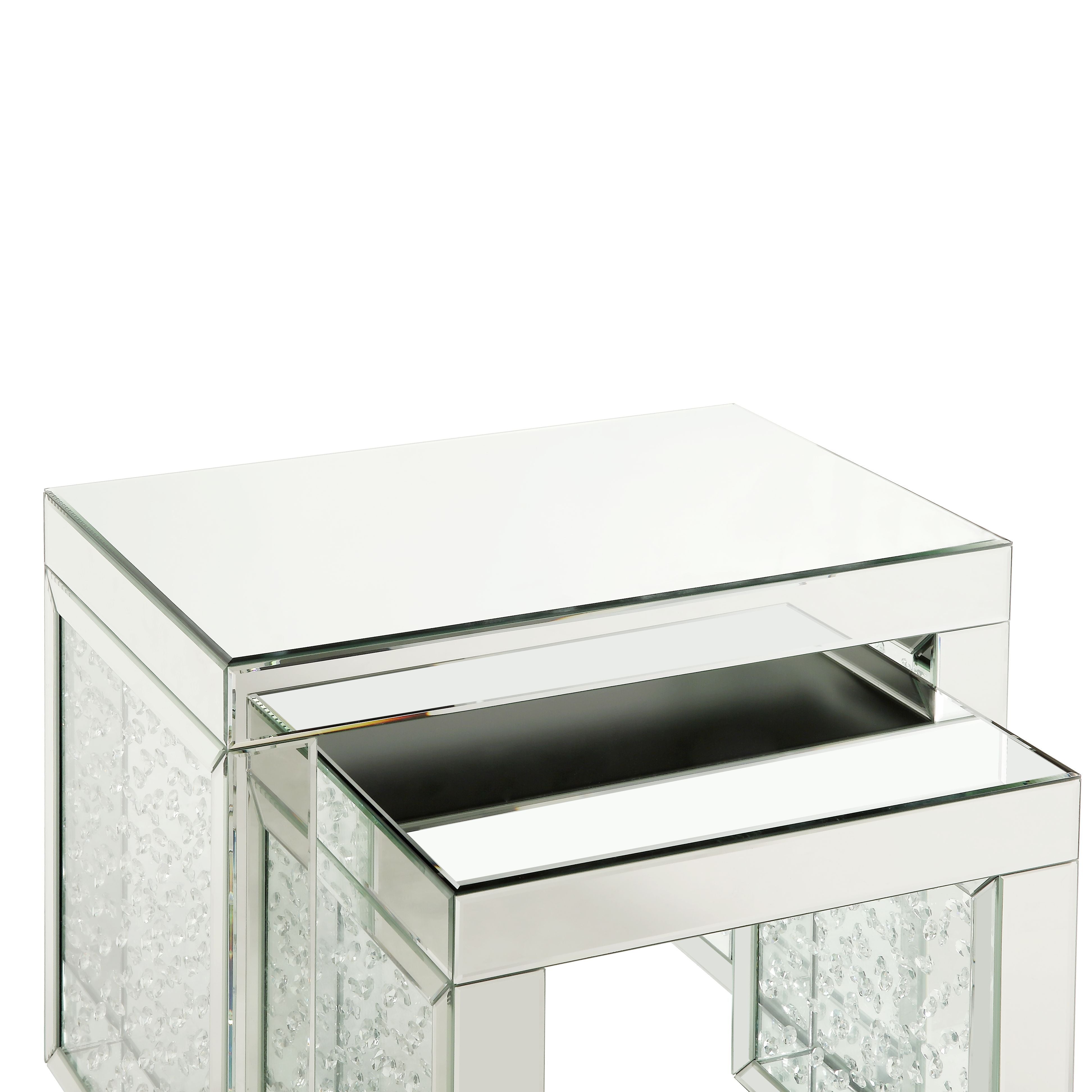 ACME Nysa - Accent Table - Mirrored & Faux Crystals Inlay - 16" | Meri Furniture